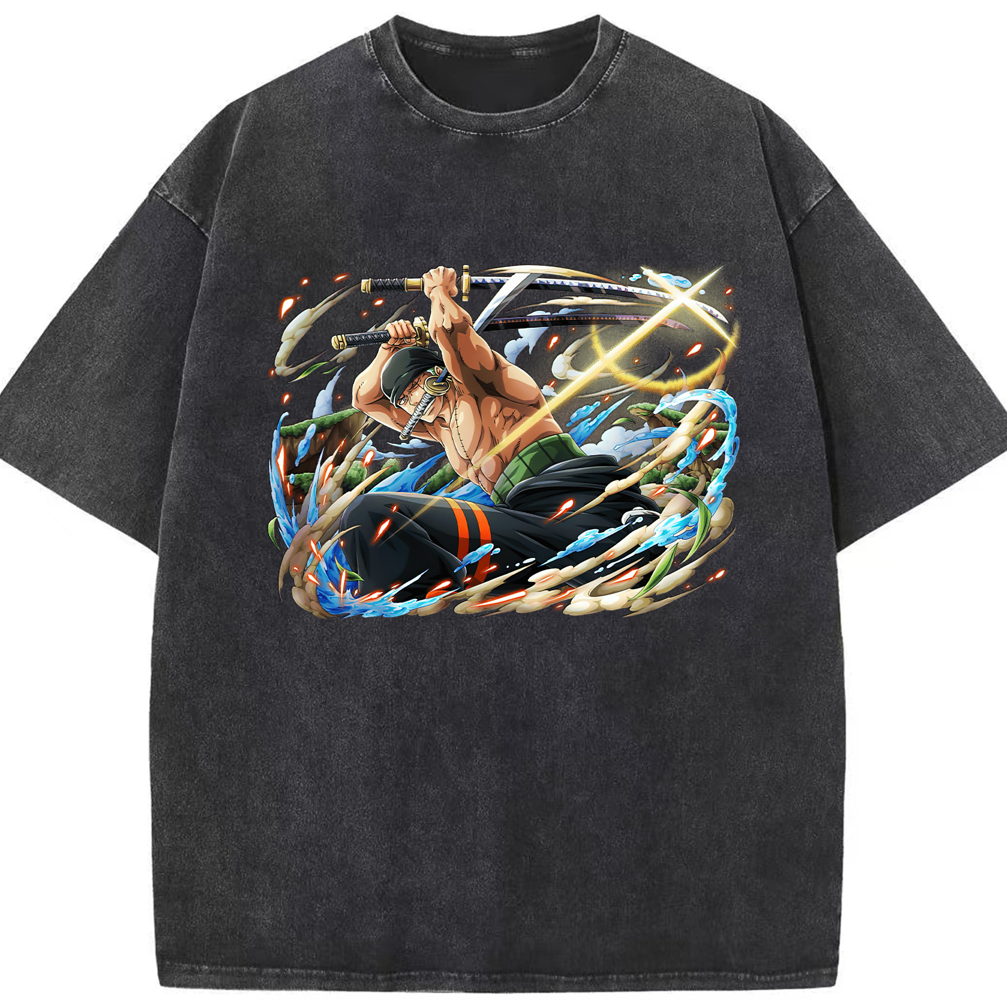 ワンピース ロロノア・ゾロ ONE PIECE Roronoa Zoro 綿100% ヴィンテージ風 半袖Tシャツ（フロントプリント）