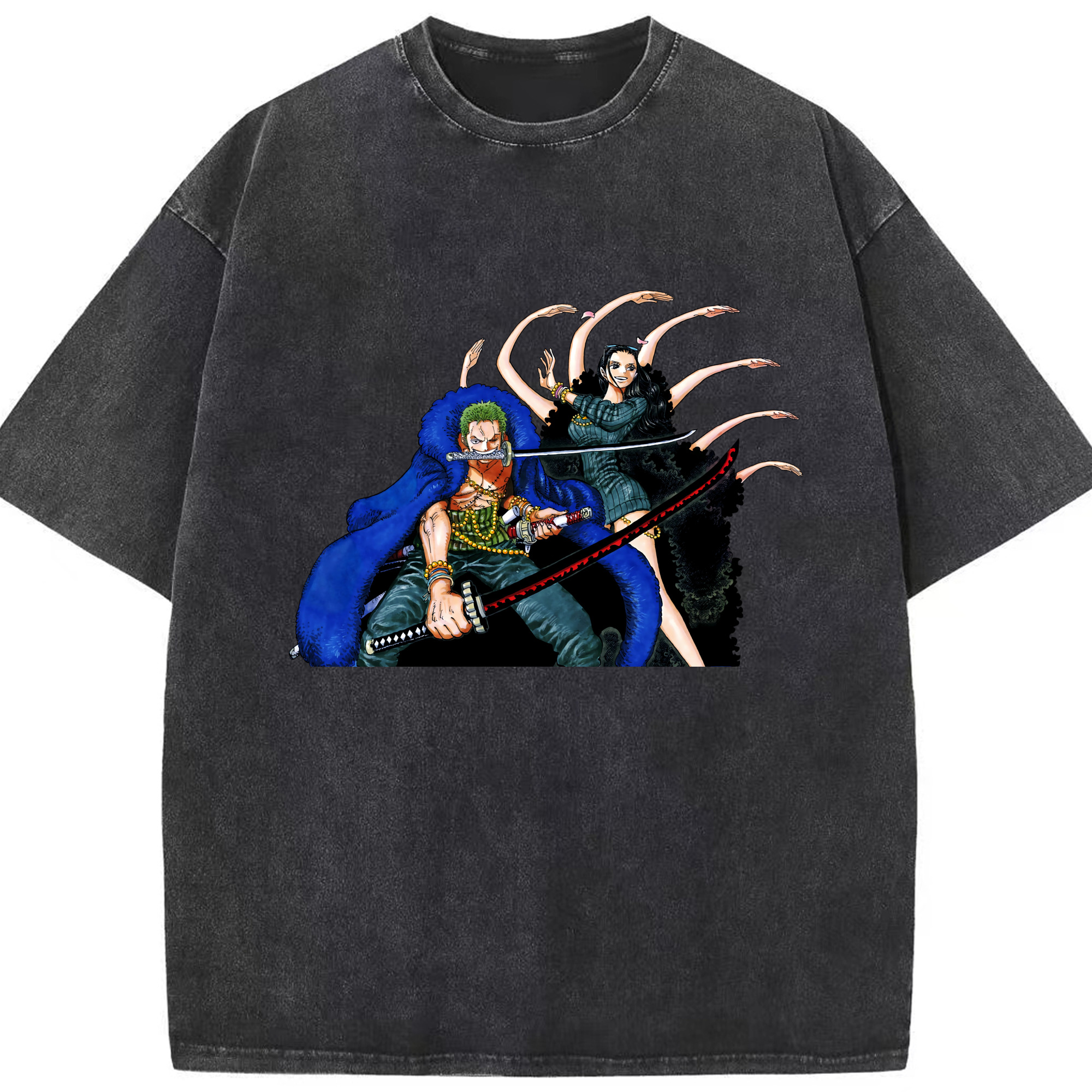 （画像用） ワンピース ロロノア・ゾロ ONE PIECE Roronoa Zoro 綿100% ヴィンテージ風 半袖Tシャツ（フロントプリント）