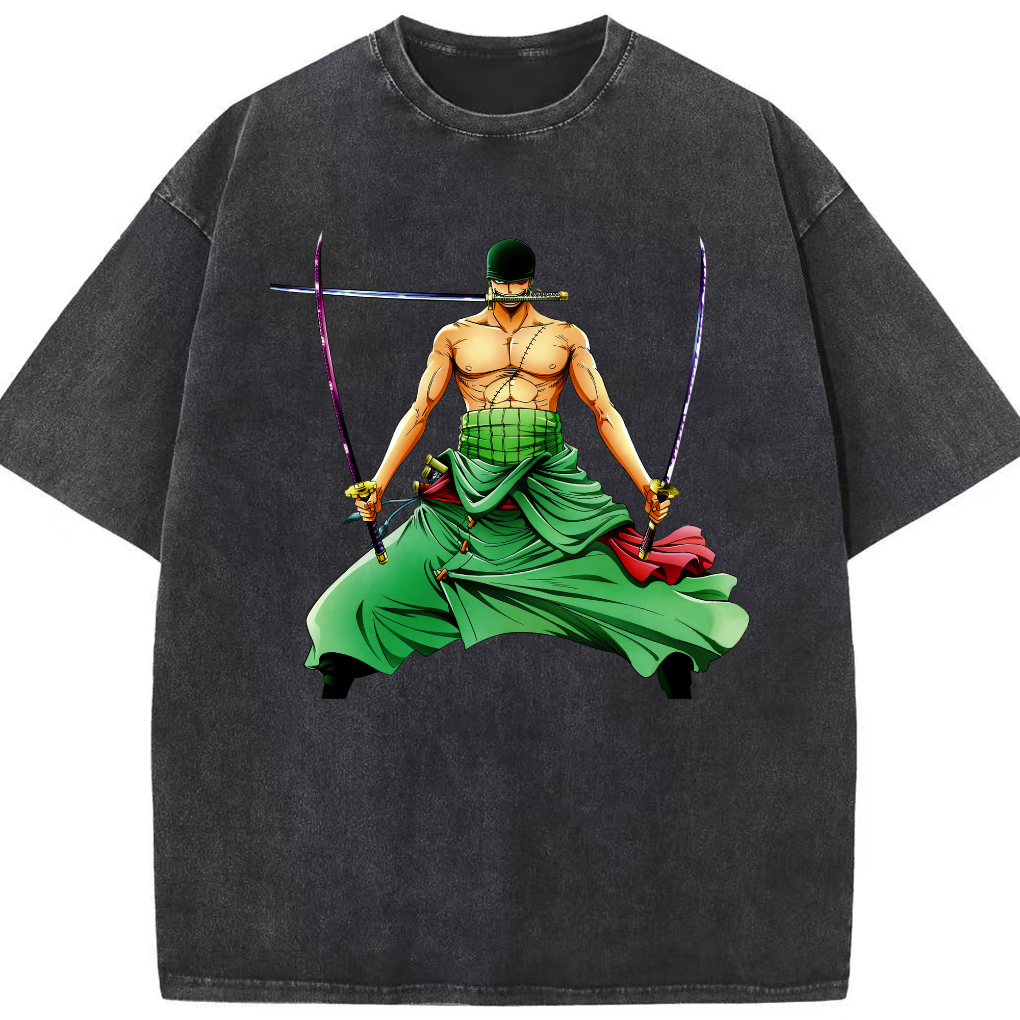 ワンピース ロロノア・ゾロ ONE PIECE Roronoa Zoro 綿100% ヴィンテージ風 半袖Tシャツ（フロントプリント）