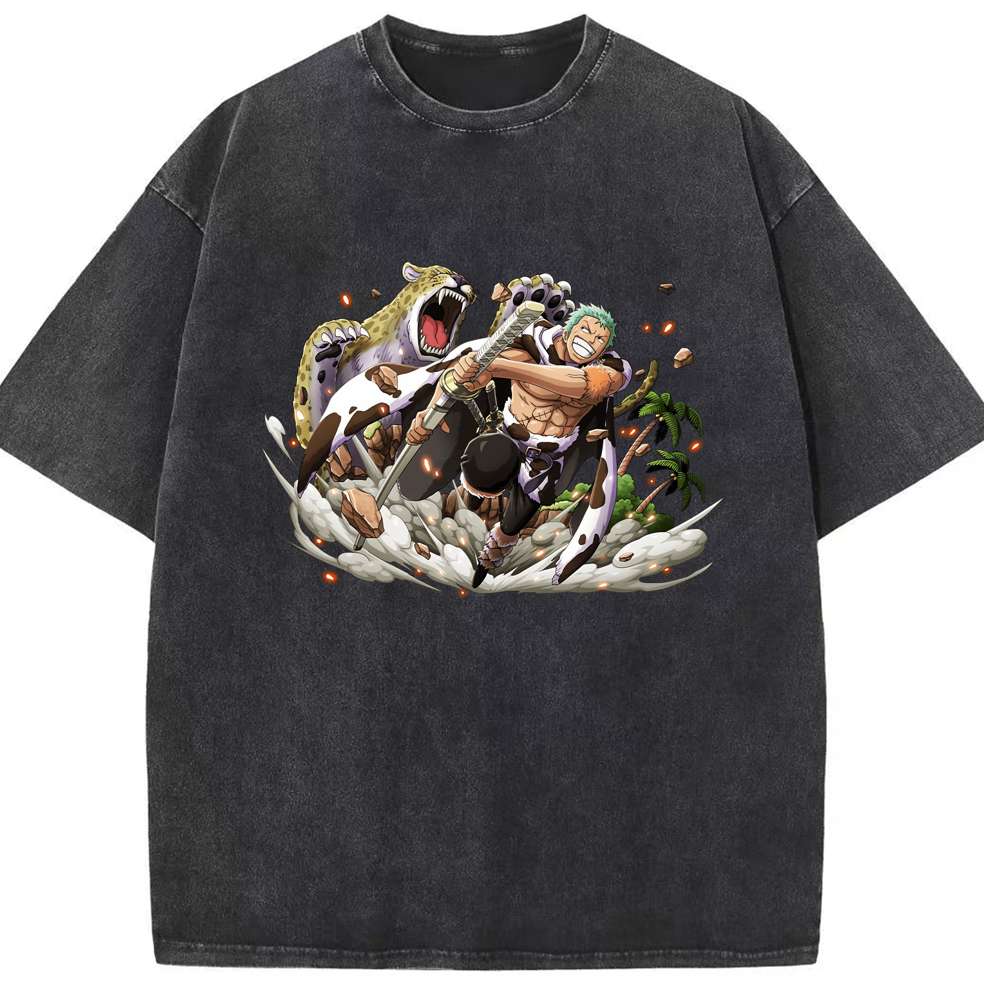 ワンピース ロロノア・ゾロ ONE PIECE Roronoa Zoro 綿100% ヴィンテージ風 半袖Tシャツ（フロントプリント）