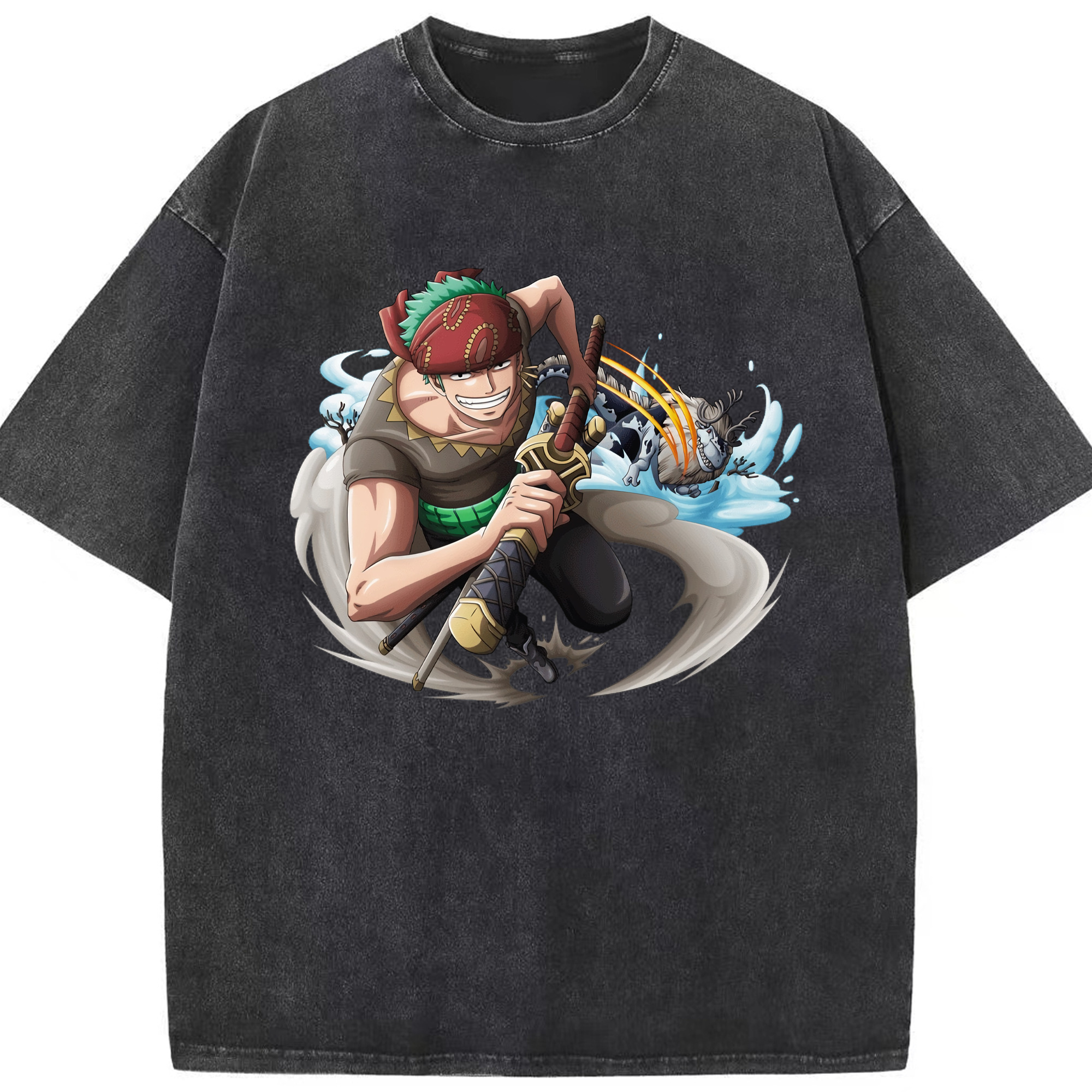 ワンピース ロロノア・ゾロ ONE PIECE Roronoa Zoro 綿100% ヴィンテージ風 半袖Tシャツ（フロントプリント）