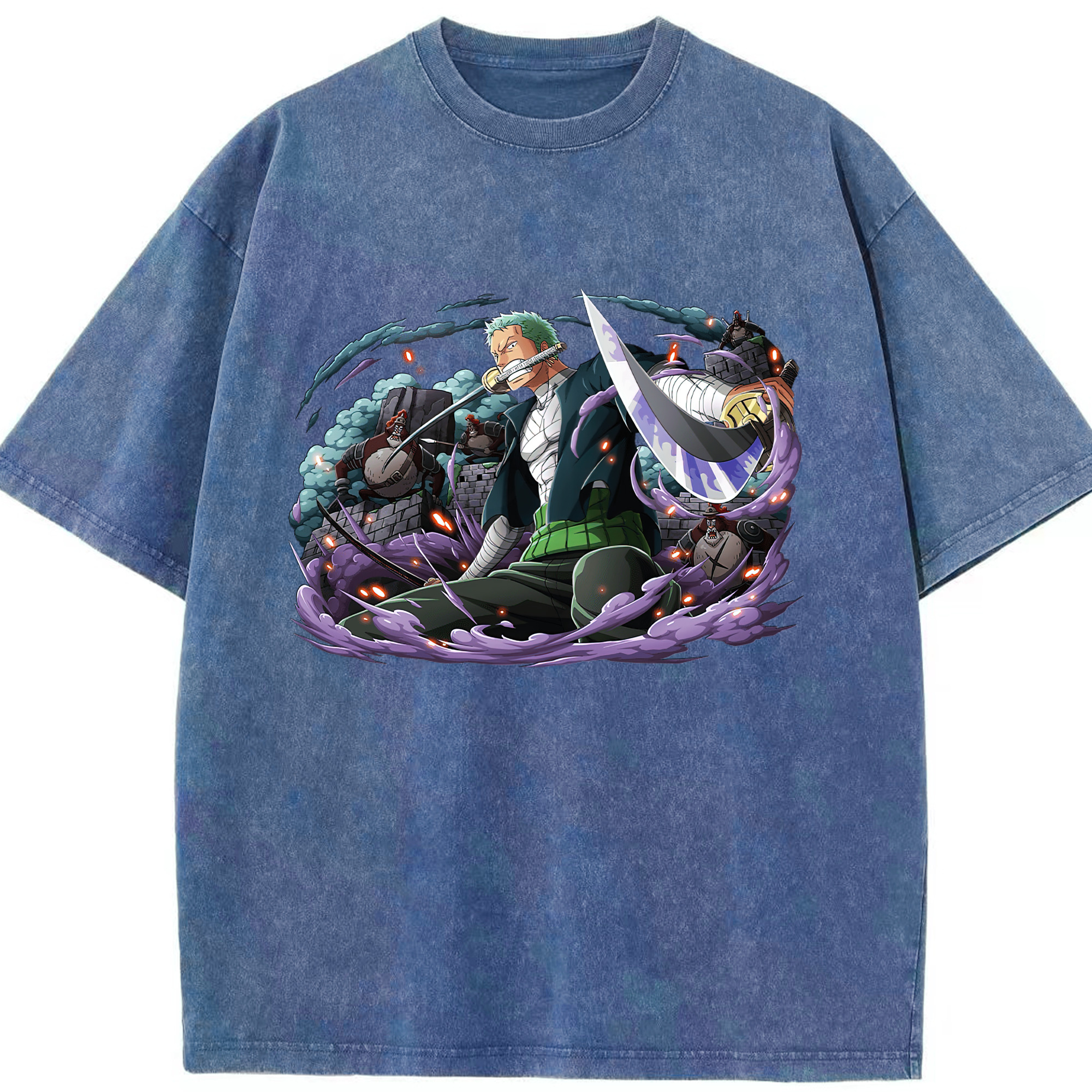 ワンピース ロロノア・ゾロ ONE PIECE Roronoa Zoro 綿100% ヴィンテージ風 半袖Tシャツ（フロントプリント）