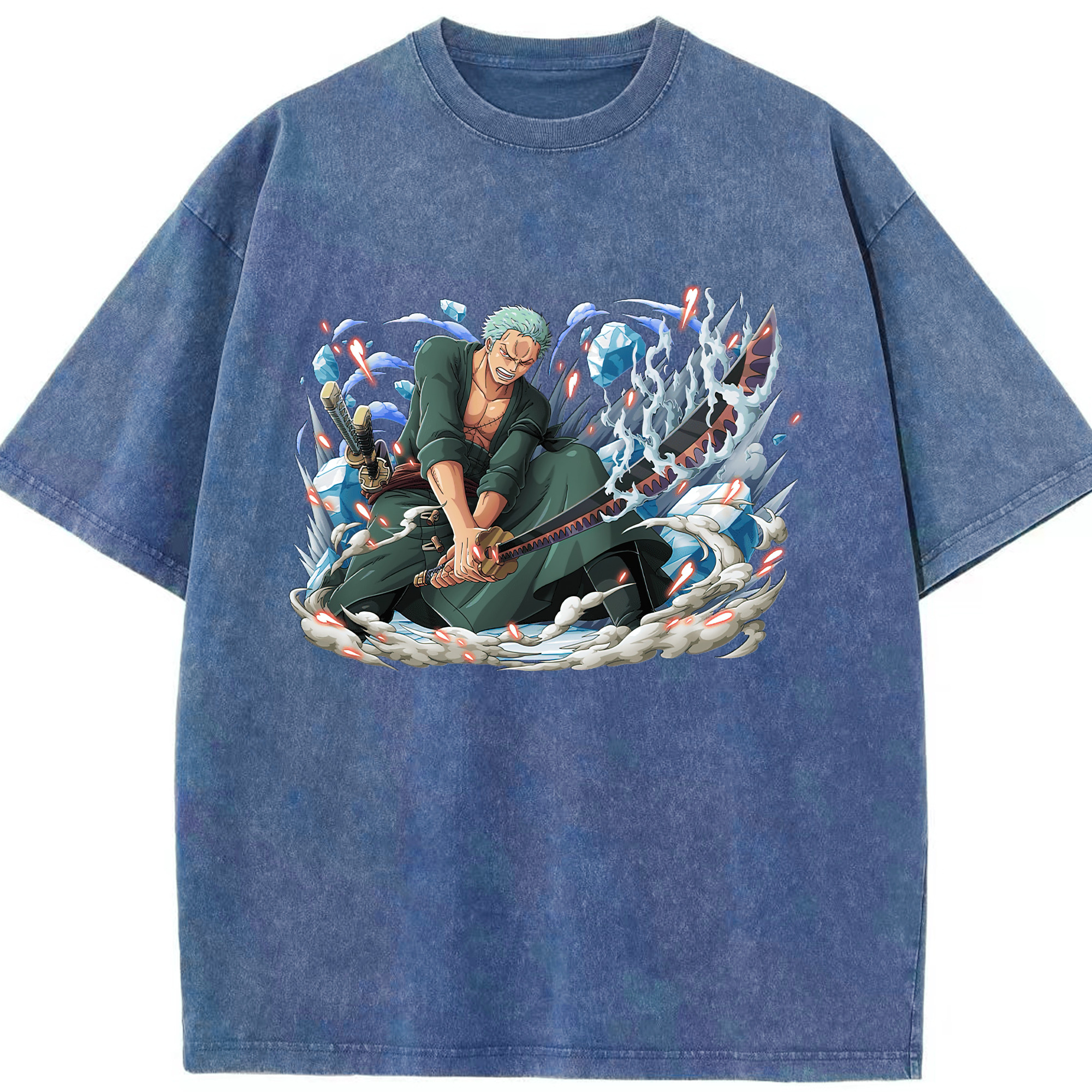 ワンピース ロロノア・ゾロ ONE PIECE Roronoa Zoro 綿100% ヴィンテージ風 半袖Tシャツ（フロントプリント）