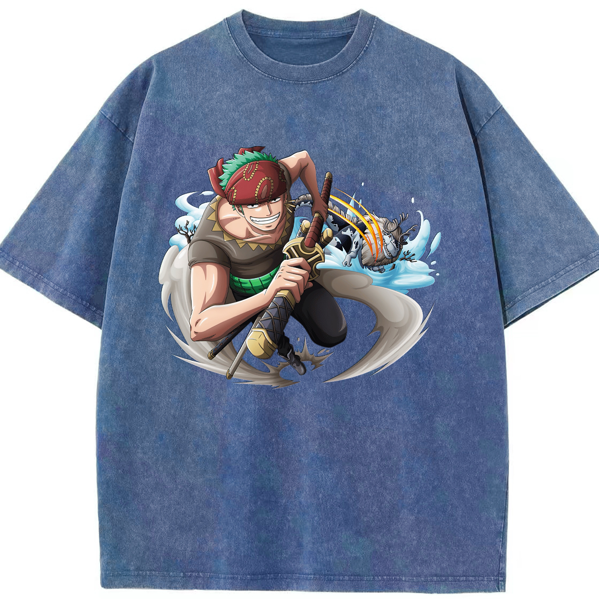 ワンピース ロロノア・ゾロ ONE PIECE Roronoa Zoro 綿100% ヴィンテージ風 半袖Tシャツ（フロントプリント）
