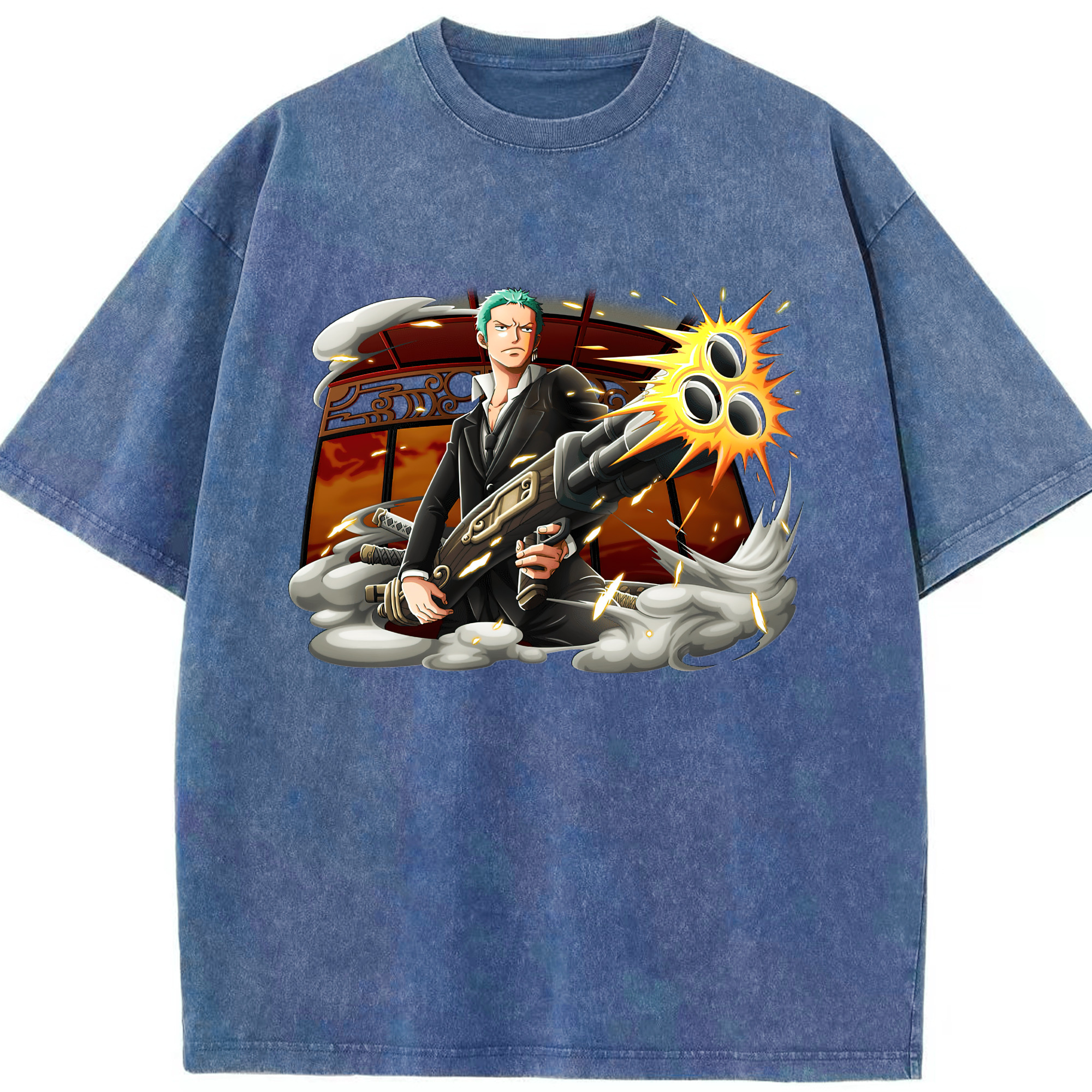 ワンピース ロロノア・ゾロ ONE PIECE Roronoa Zoro 綿100% ヴィンテージ風 半袖Tシャツ（フロントプリント）