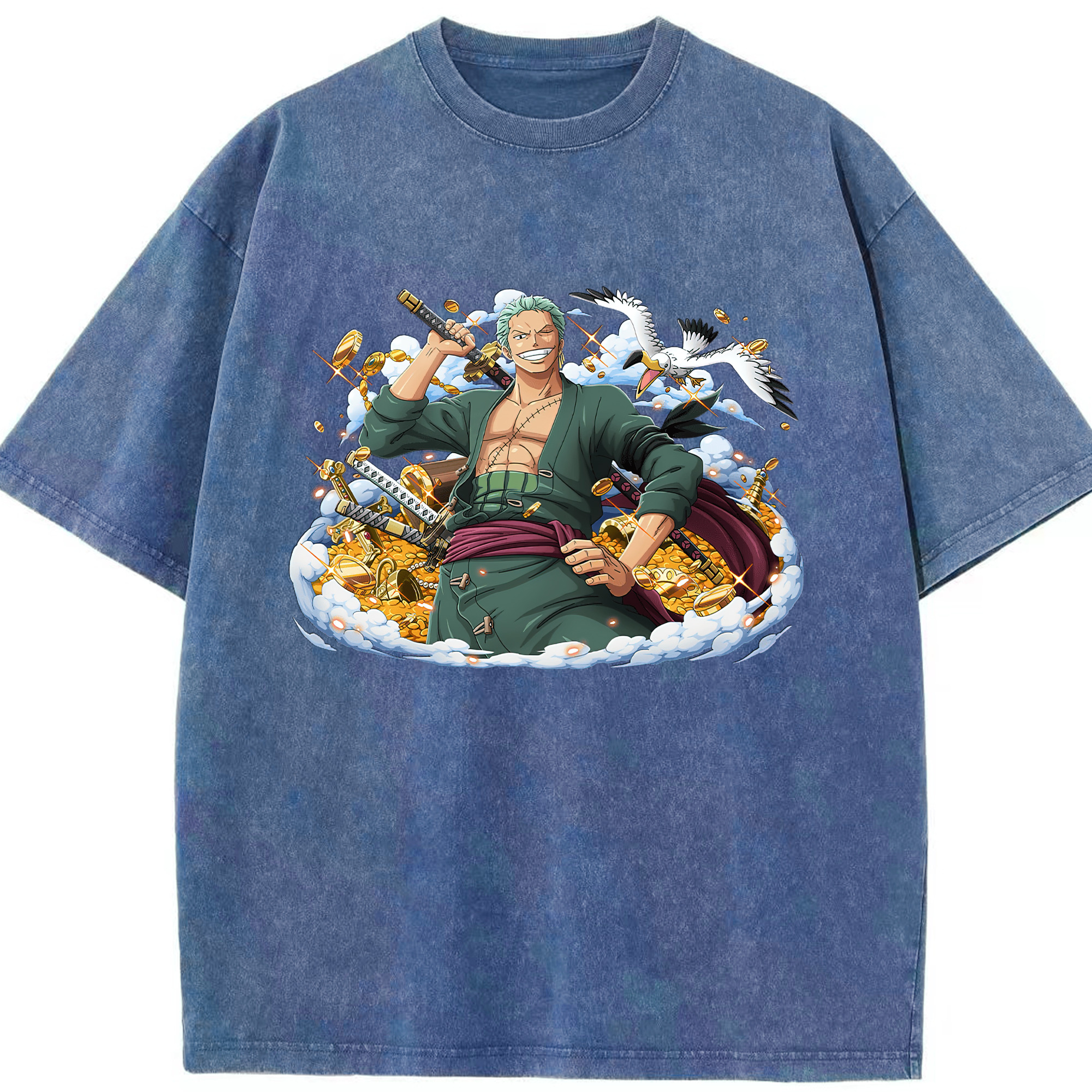ワンピース ロロノア・ゾロ ONE PIECE Roronoa Zoro 綿100% ヴィンテージ風 半袖Tシャツ（フロントプリント）