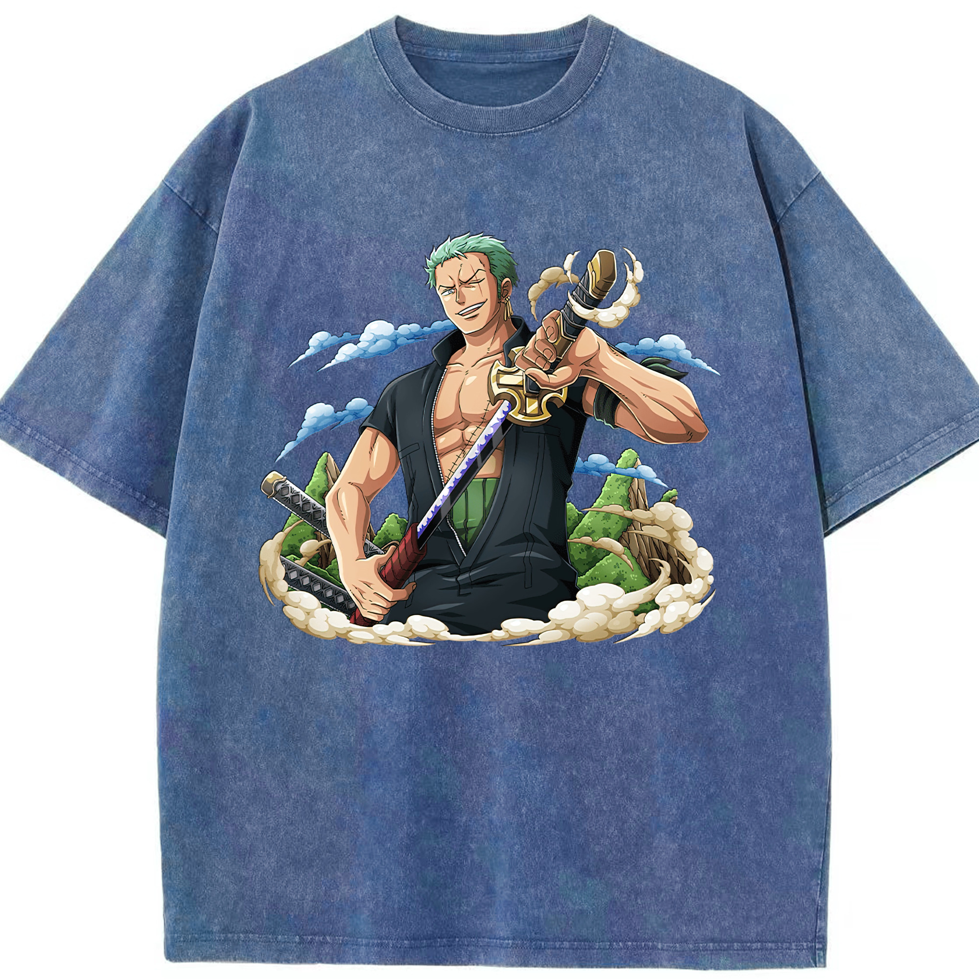ワンピース ロロノア・ゾロ ONE PIECE Roronoa Zoro 綿100% ヴィンテージ風 半袖Tシャツ（フロントプリント）