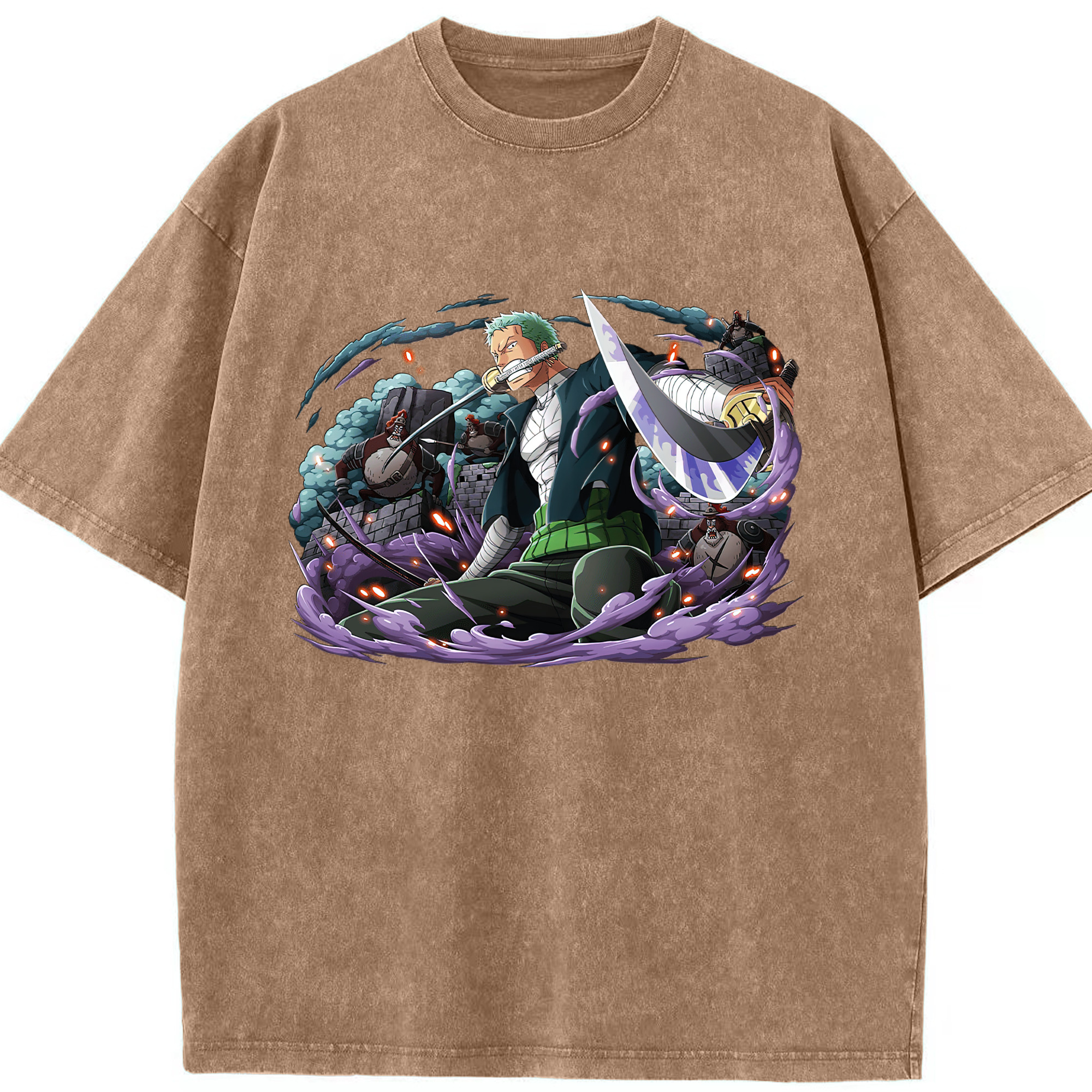 ワンピース ロロノア・ゾロ ONE PIECE Roronoa Zoro 綿100% ヴィンテージ風 半袖Tシャツ（フロントプリント）