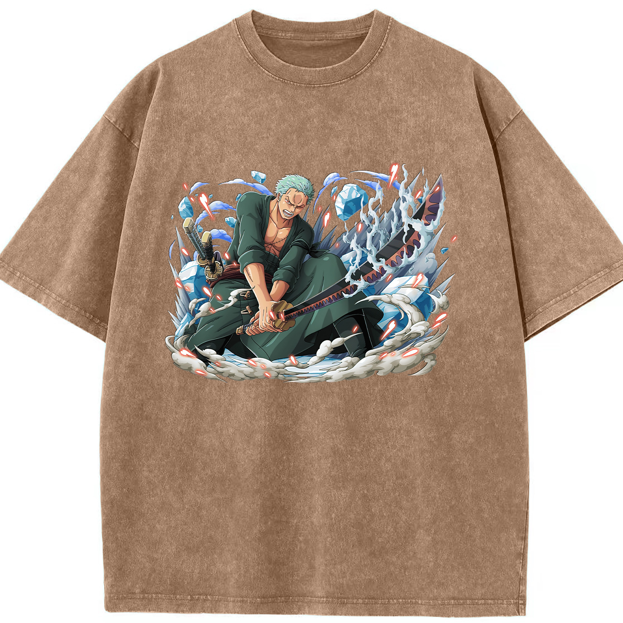 ワンピース ロロノア・ゾロ ONE PIECE Roronoa Zoro 綿100% ヴィンテージ風 半袖Tシャツ（フロントプリント）
