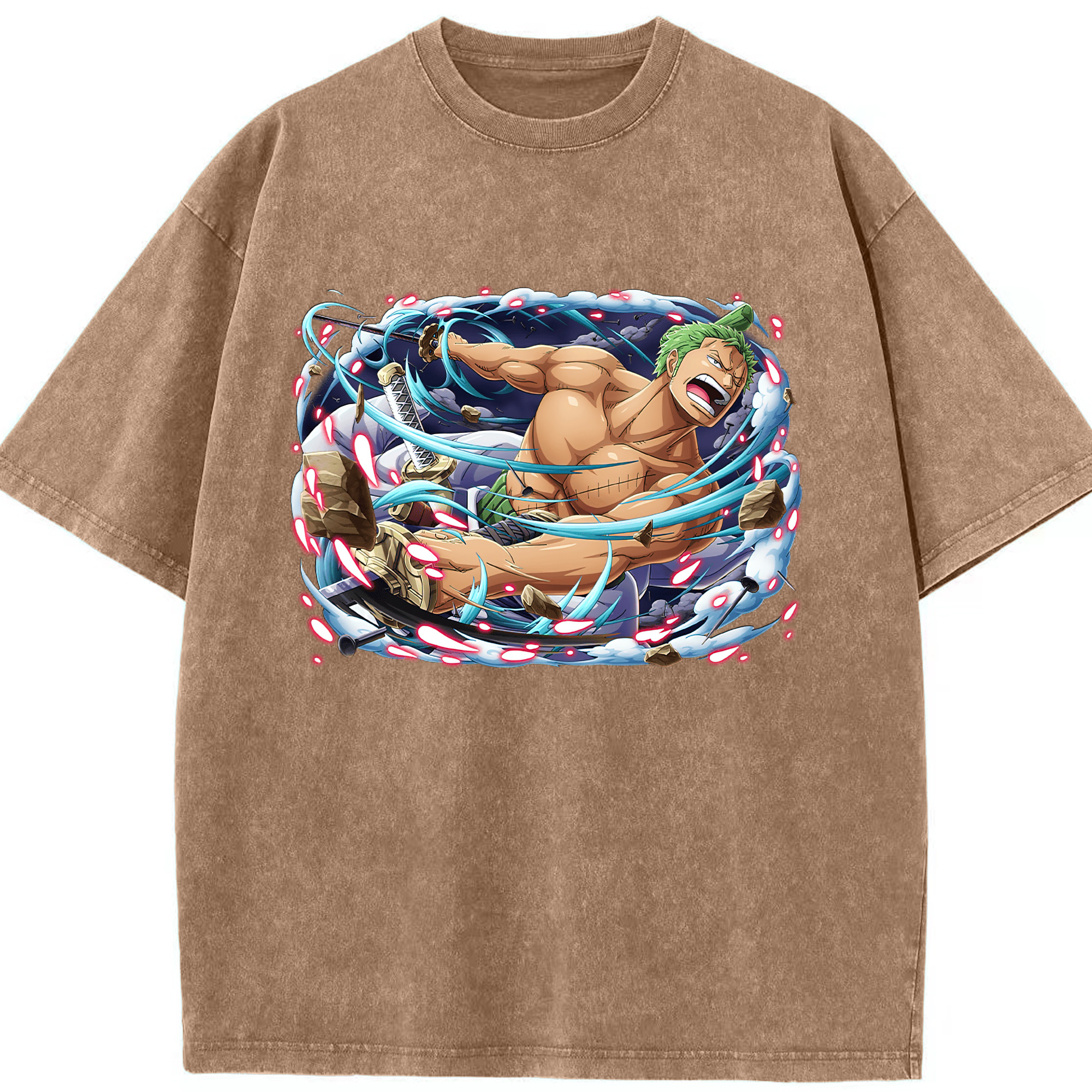 ワンピース ロロノア・ゾロ ONE PIECE Roronoa Zoro 綿100% ヴィンテージ風 半袖Tシャツ（フロントプリント）