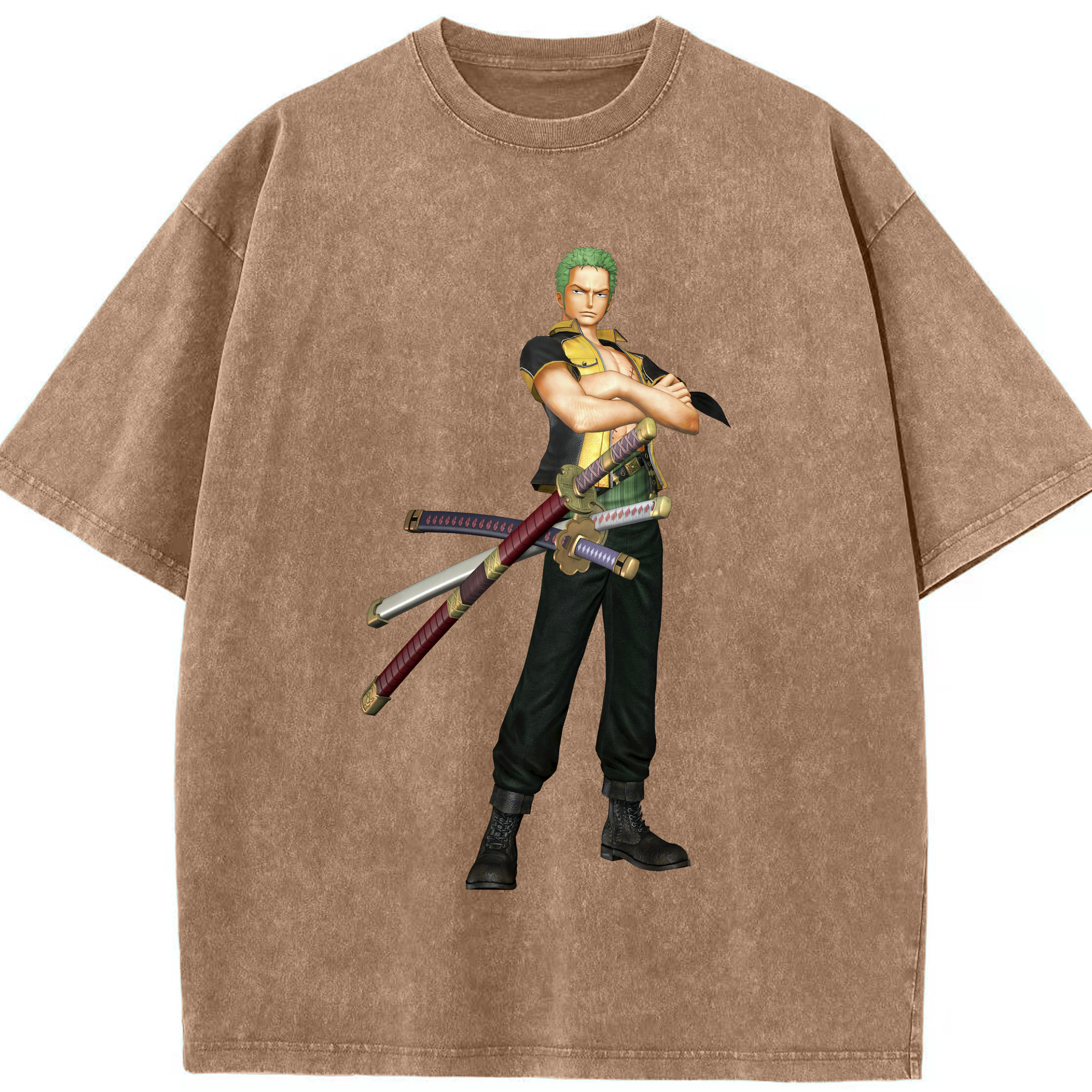 ワンピース ロロノア・ゾロ ONE PIECE Roronoa Zoro 綿100% ヴィンテージ風 半袖Tシャツ（フロントプリント）
