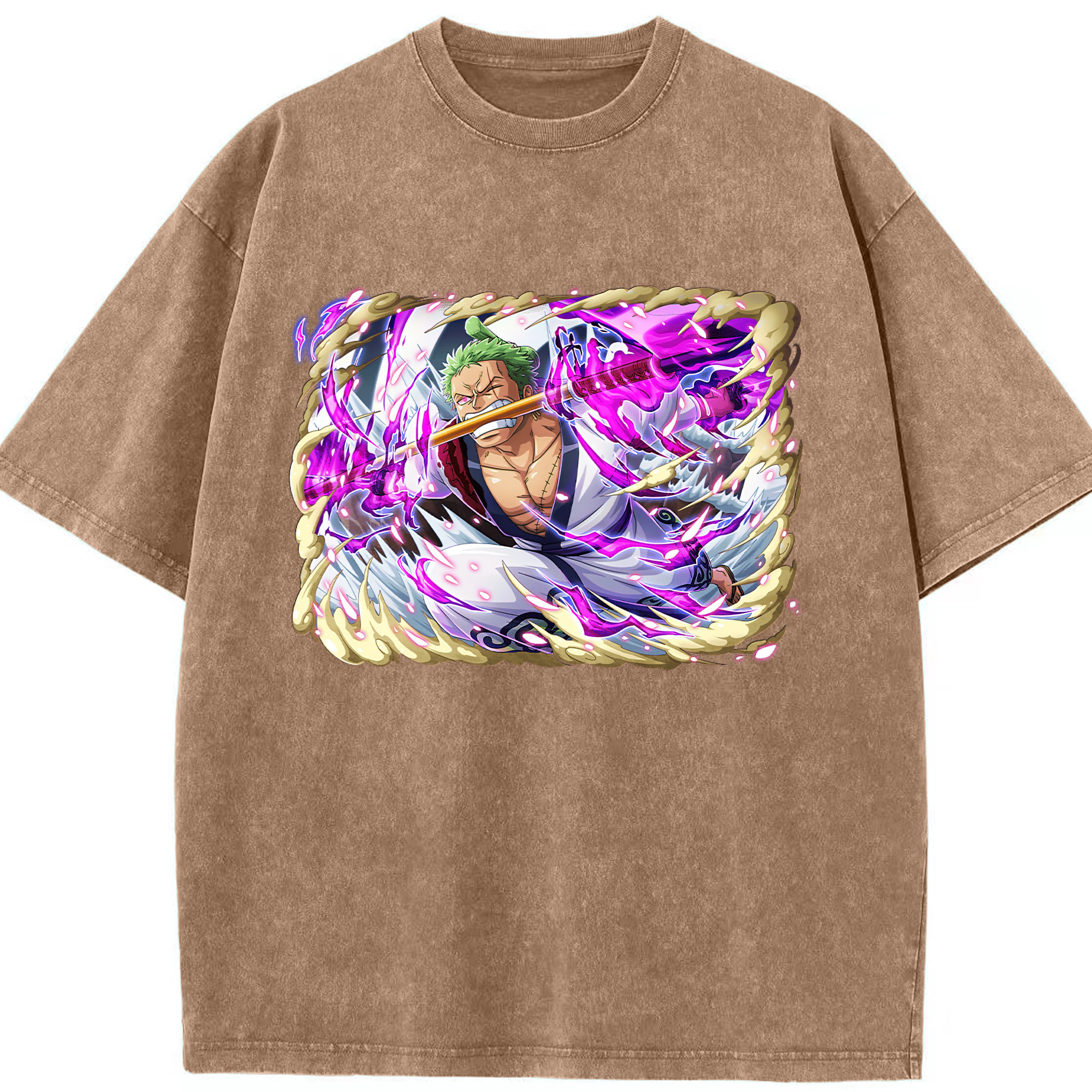 ワンピース ロロノア・ゾロ ONE PIECE Roronoa Zoro 綿100% ヴィンテージ風 半袖Tシャツ（フロントプリント）