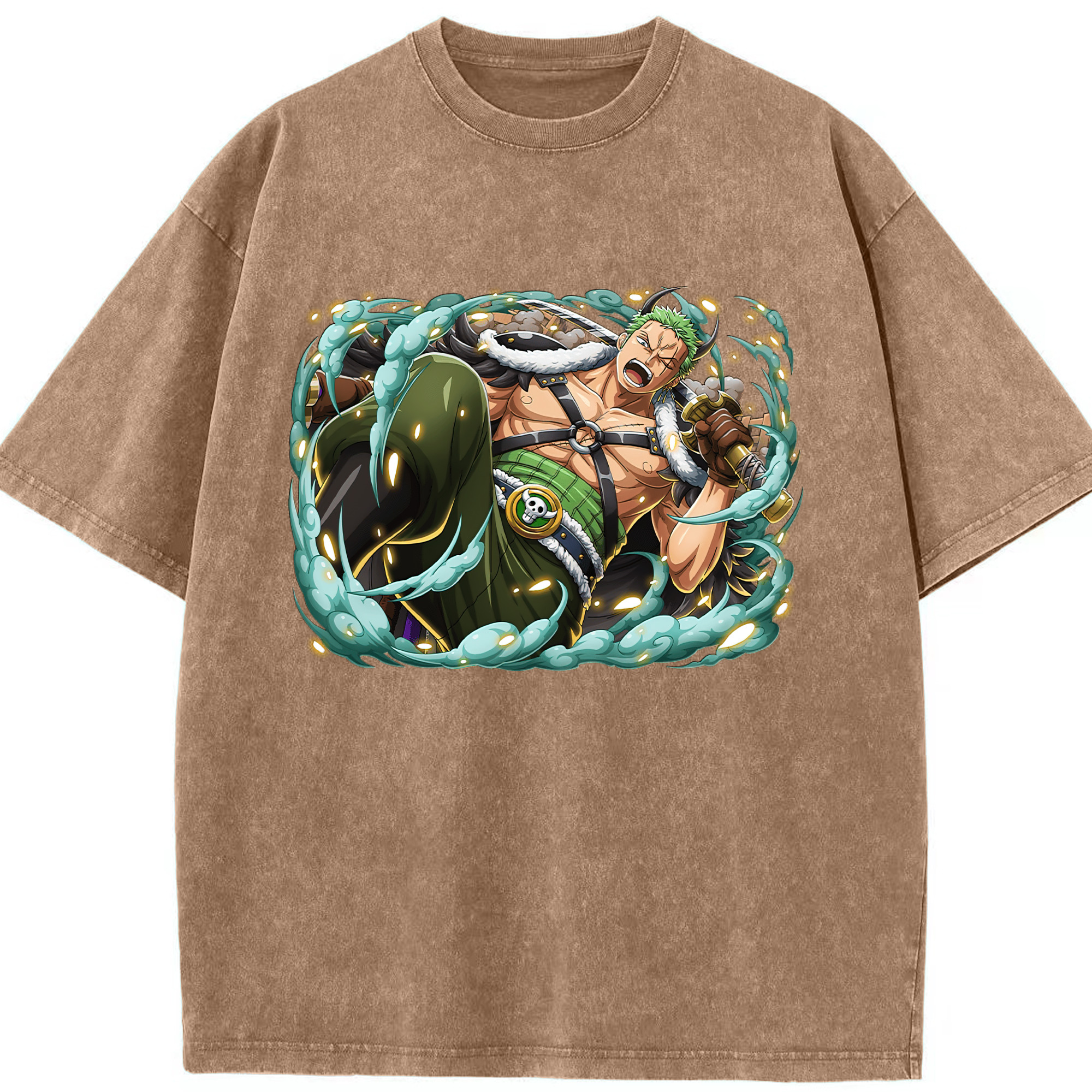 ワンピース ロロノア・ゾロ ONE PIECE Roronoa Zoro 綿100% ヴィンテージ風 半袖Tシャツ（フロントプリント）