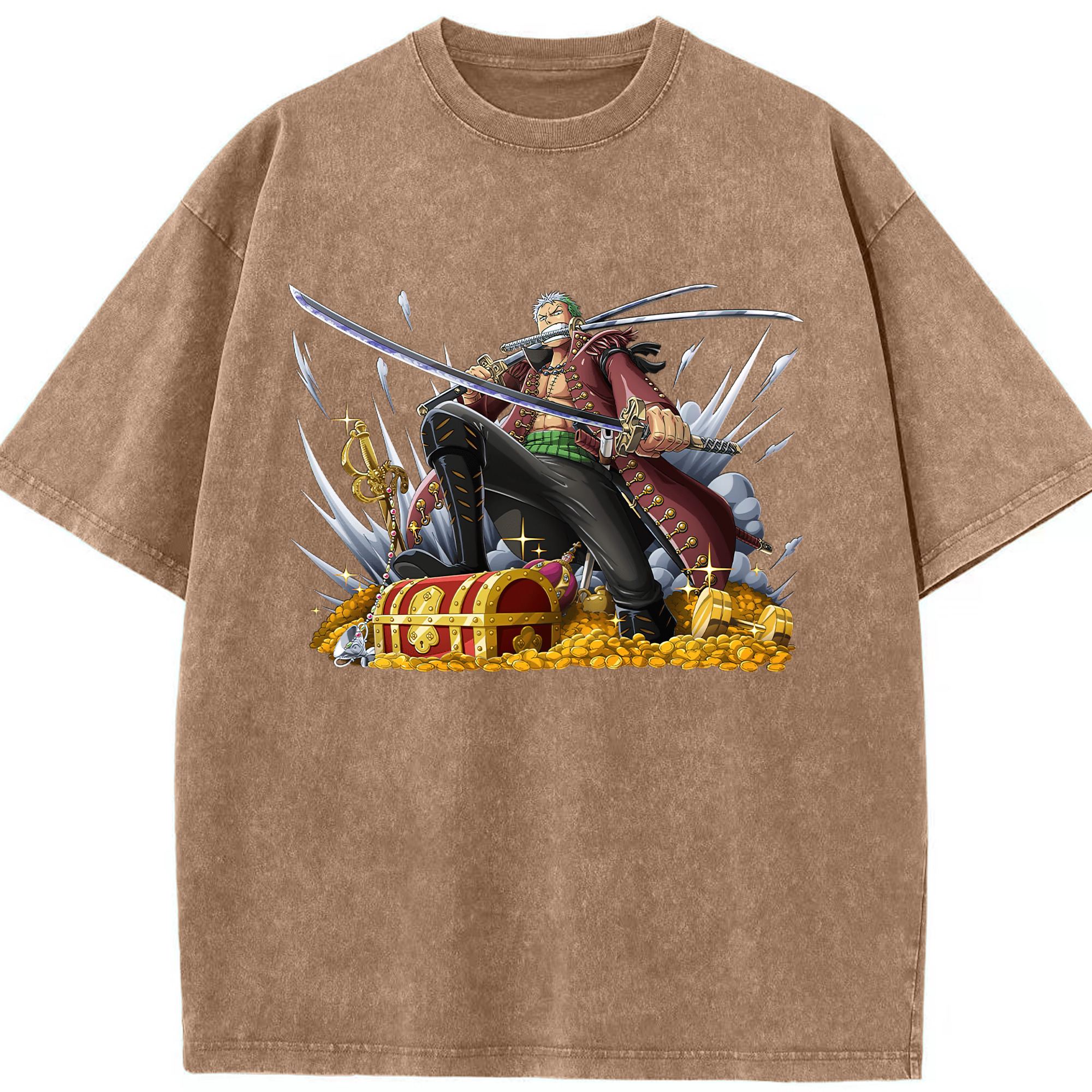 ワンピース ロロノア・ゾロ ONE PIECE Roronoa Zoro 綿100% ヴィンテージ風 半袖Tシャツ（フロントプリント）