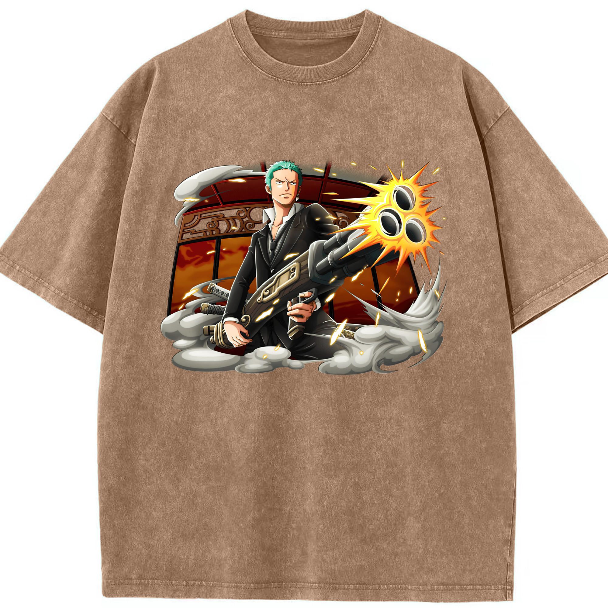 ワンピース ロロノア・ゾロ ONE PIECE Roronoa Zoro 綿100% ヴィンテージ風 半袖Tシャツ（フロントプリント）