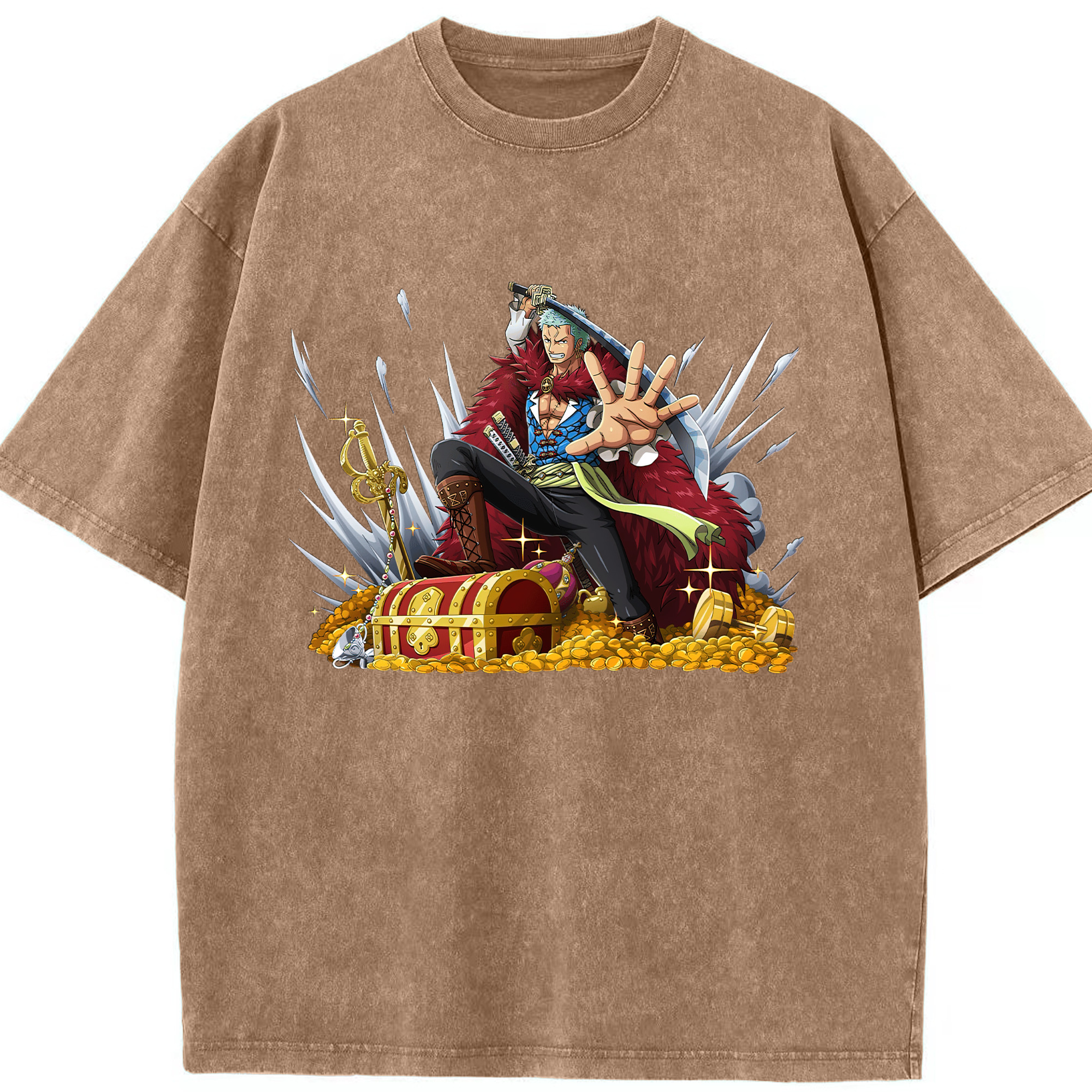 ワンピース ロロノア・ゾロ ONE PIECE Roronoa Zoro 綿100% ヴィンテージ風 半袖Tシャツ（フロントプリント）