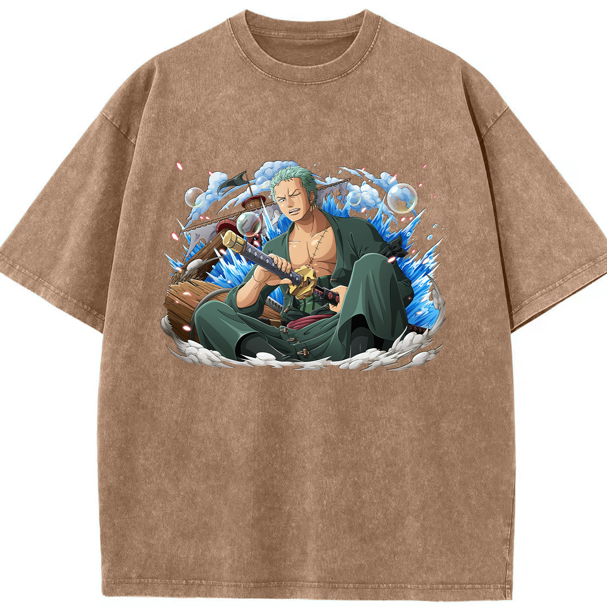 ワンピース ロロノア・ゾロ ONE PIECE Roronoa Zoro 綿100% ヴィンテージ風 半袖Tシャツ（フロントプリント）