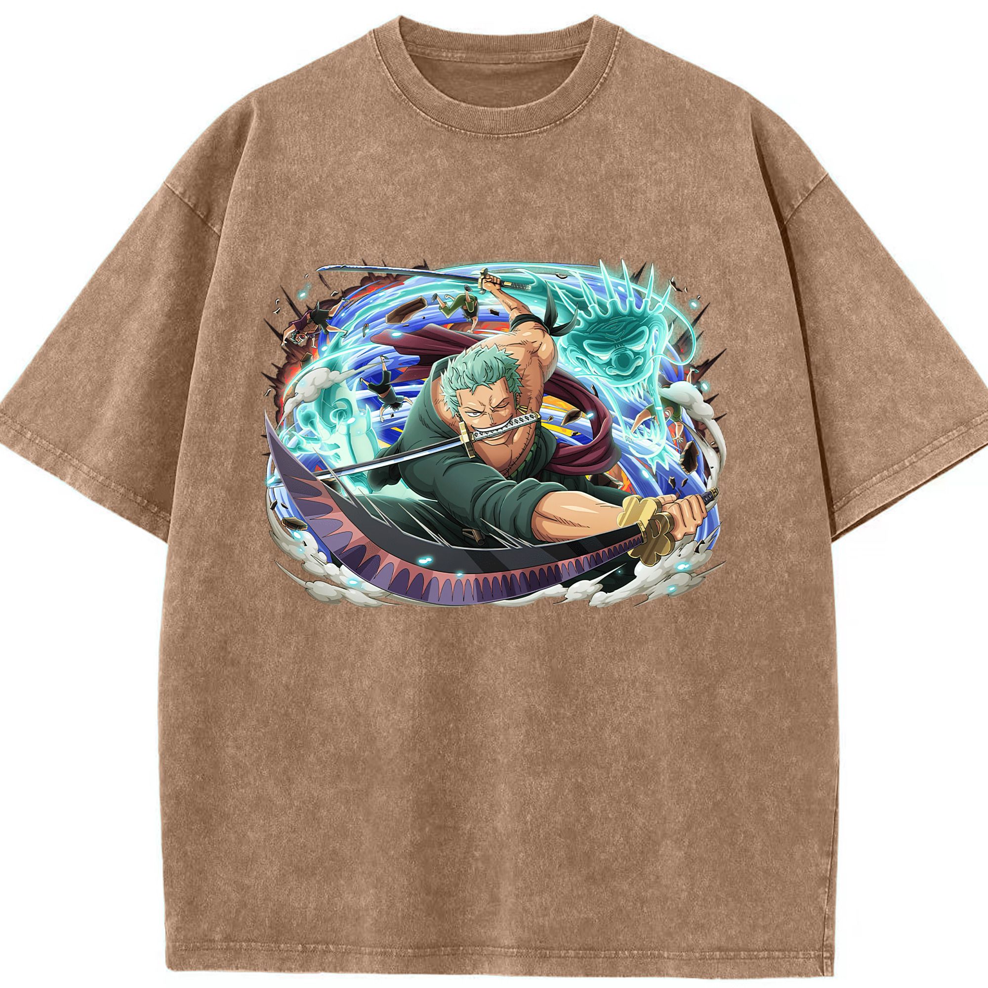 ワンピース ロロノア・ゾロ ONE PIECE Roronoa Zoro 綿100% ヴィンテージ風 半袖Tシャツ（フロントプリント）