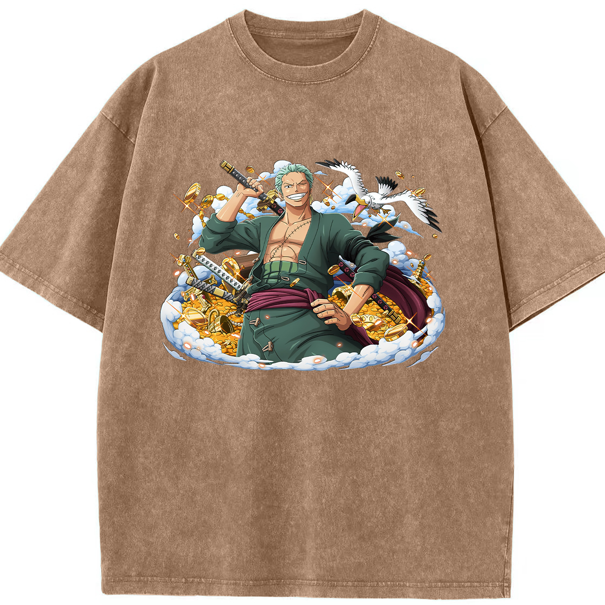 ワンピース ロロノア・ゾロ ONE PIECE Roronoa Zoro 綿100% ヴィンテージ風 半袖Tシャツ（フロントプリント）