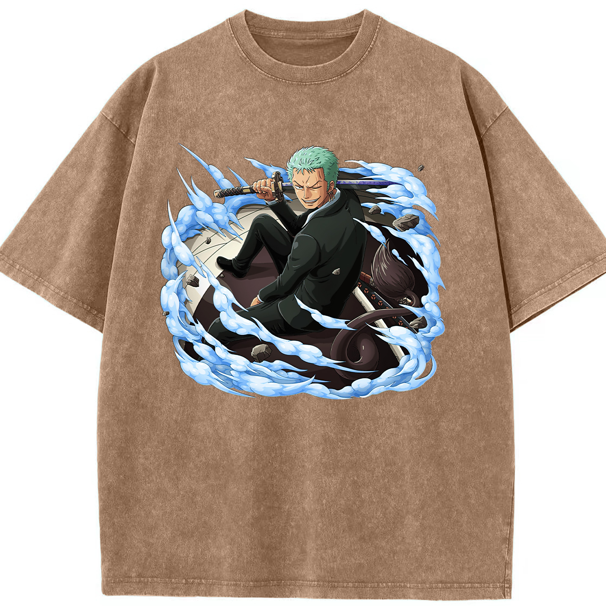 ワンピース ロロノア・ゾロ ONE PIECE Roronoa Zoro 綿100% ヴィンテージ風 半袖Tシャツ（フロントプリント）