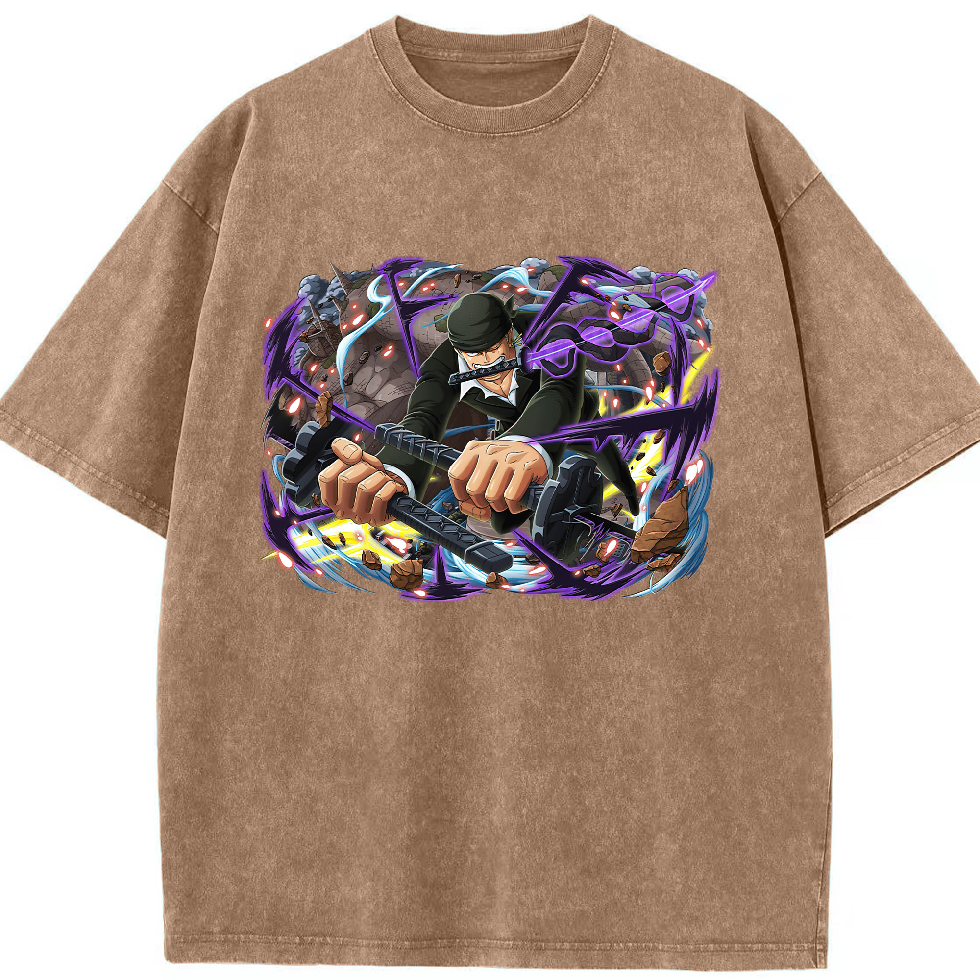 ワンピース ロロノア・ゾロ ONE PIECE Roronoa Zoro 綿100% ヴィンテージ風 半袖Tシャツ（フロントプリント）