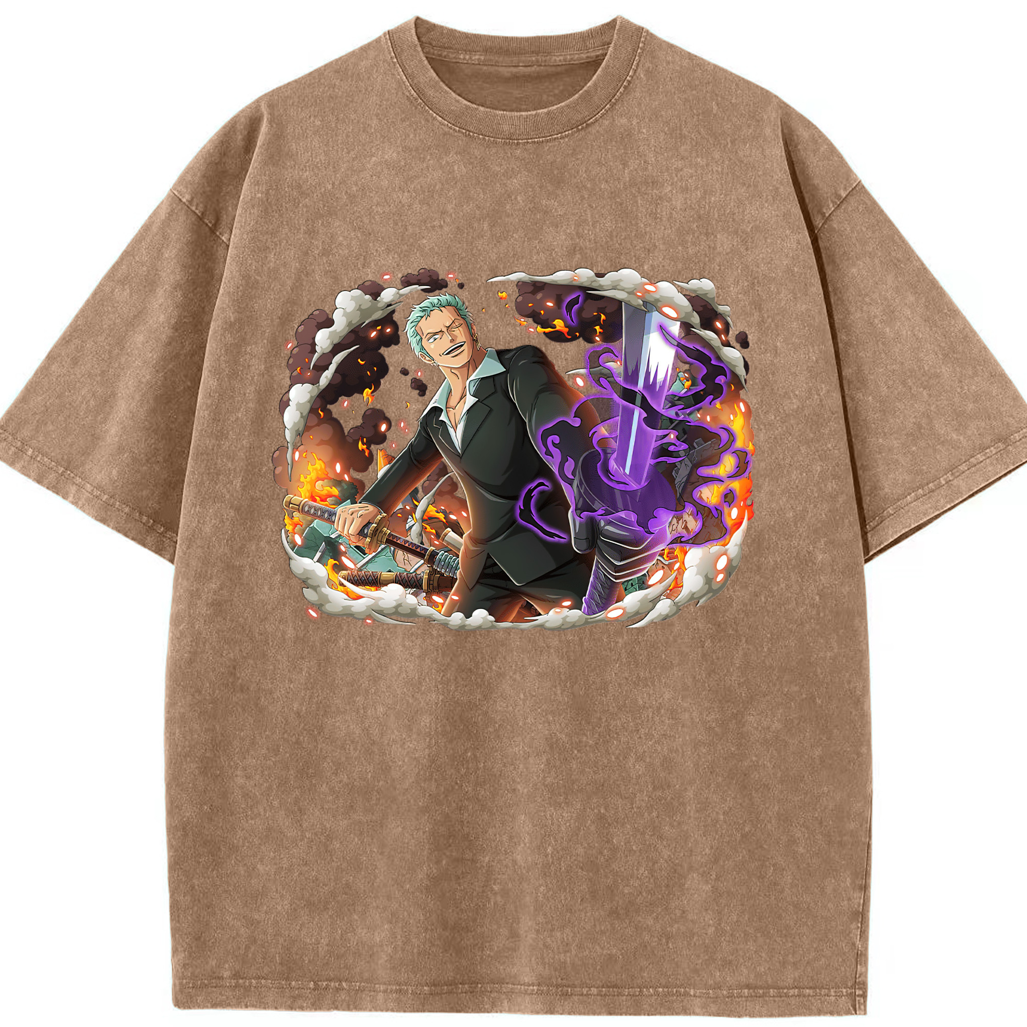 ワンピース ロロノア・ゾロ ONE PIECE Roronoa Zoro 綿100% ヴィンテージ風 半袖Tシャツ（フロントプリント）
