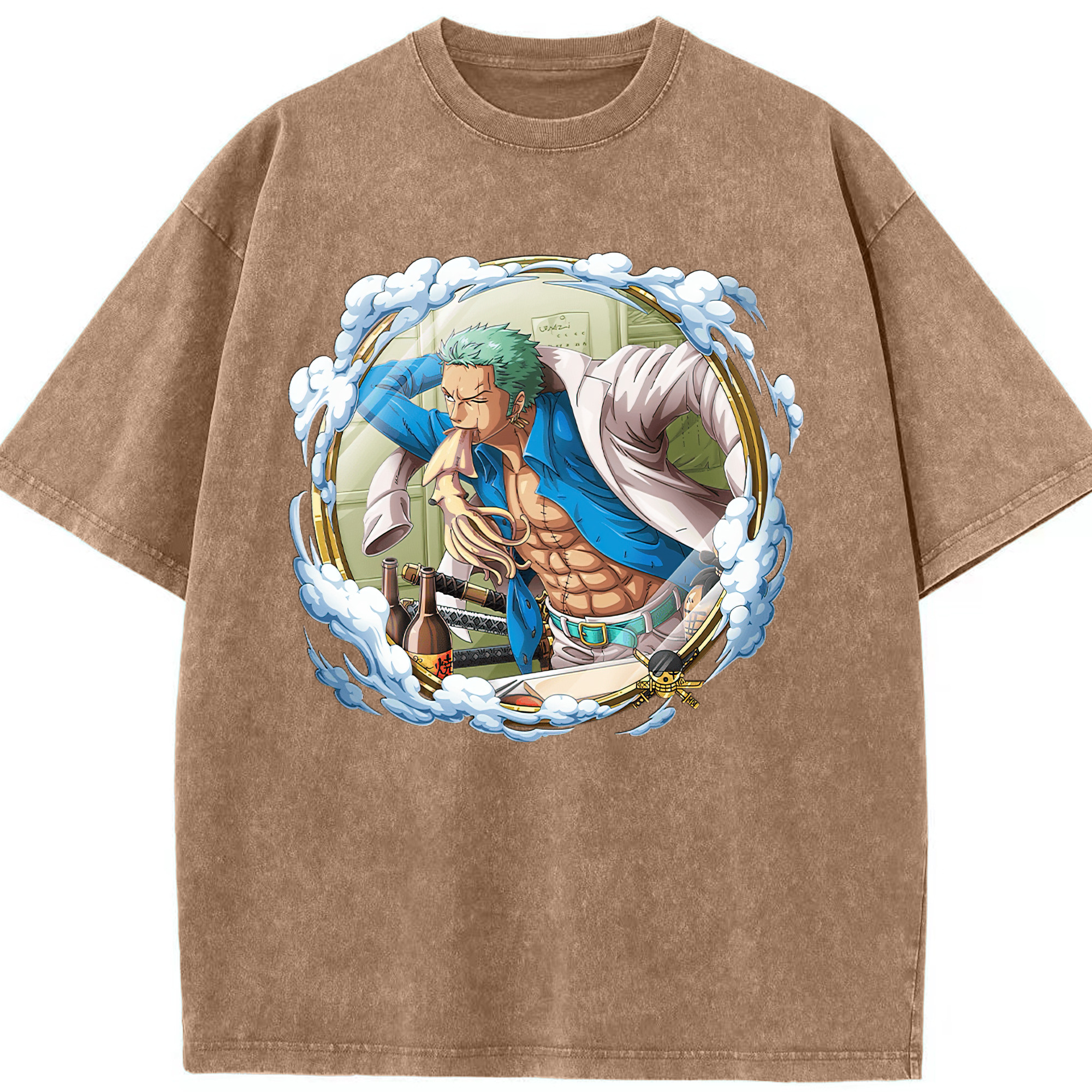 ワンピース ロロノア・ゾロ ONE PIECE Roronoa Zoro 綿100% ヴィンテージ風 半袖Tシャツ（フロントプリント）