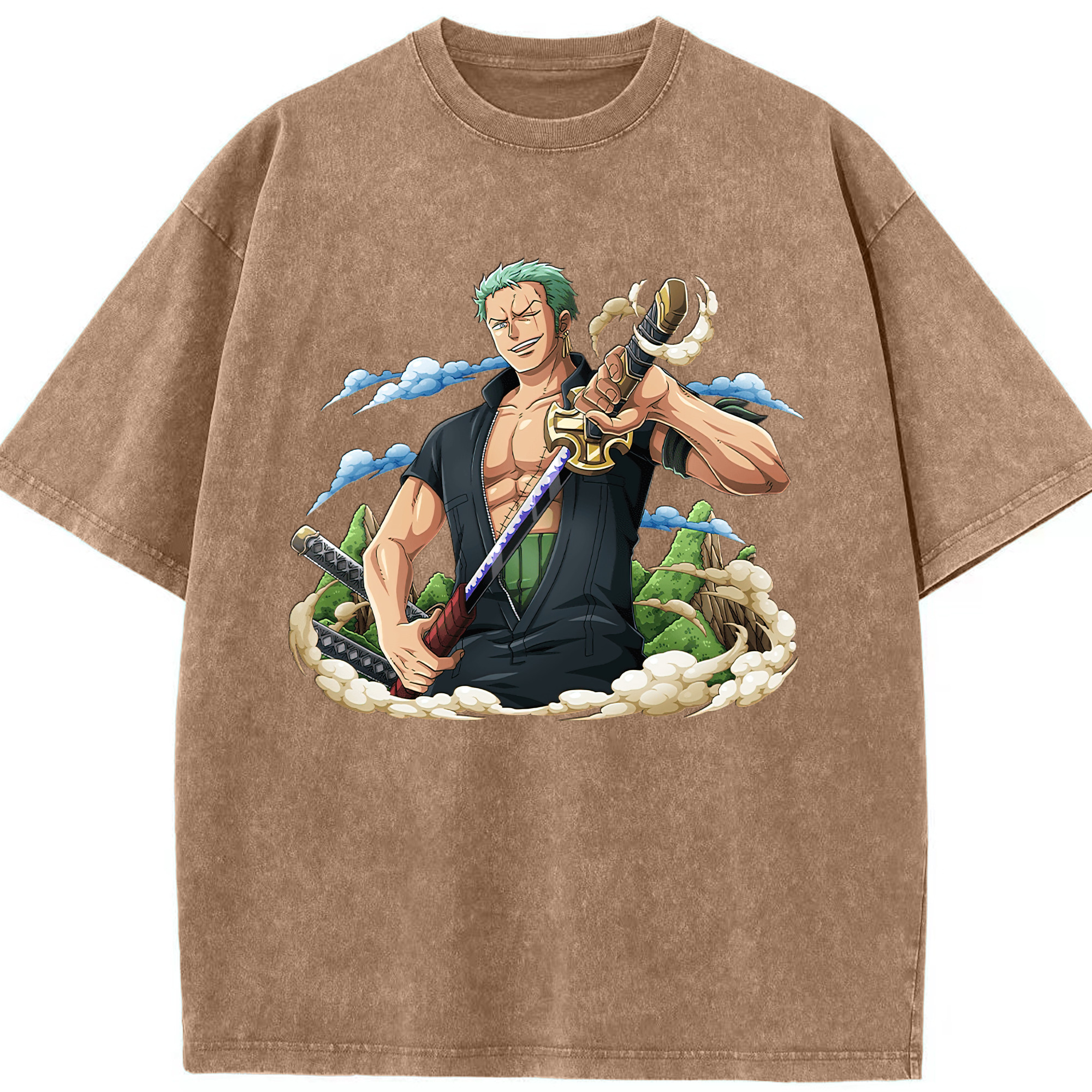 ワンピース ロロノア・ゾロ ONE PIECE Roronoa Zoro 綿100% ヴィンテージ風 半袖Tシャツ（フロントプリント）