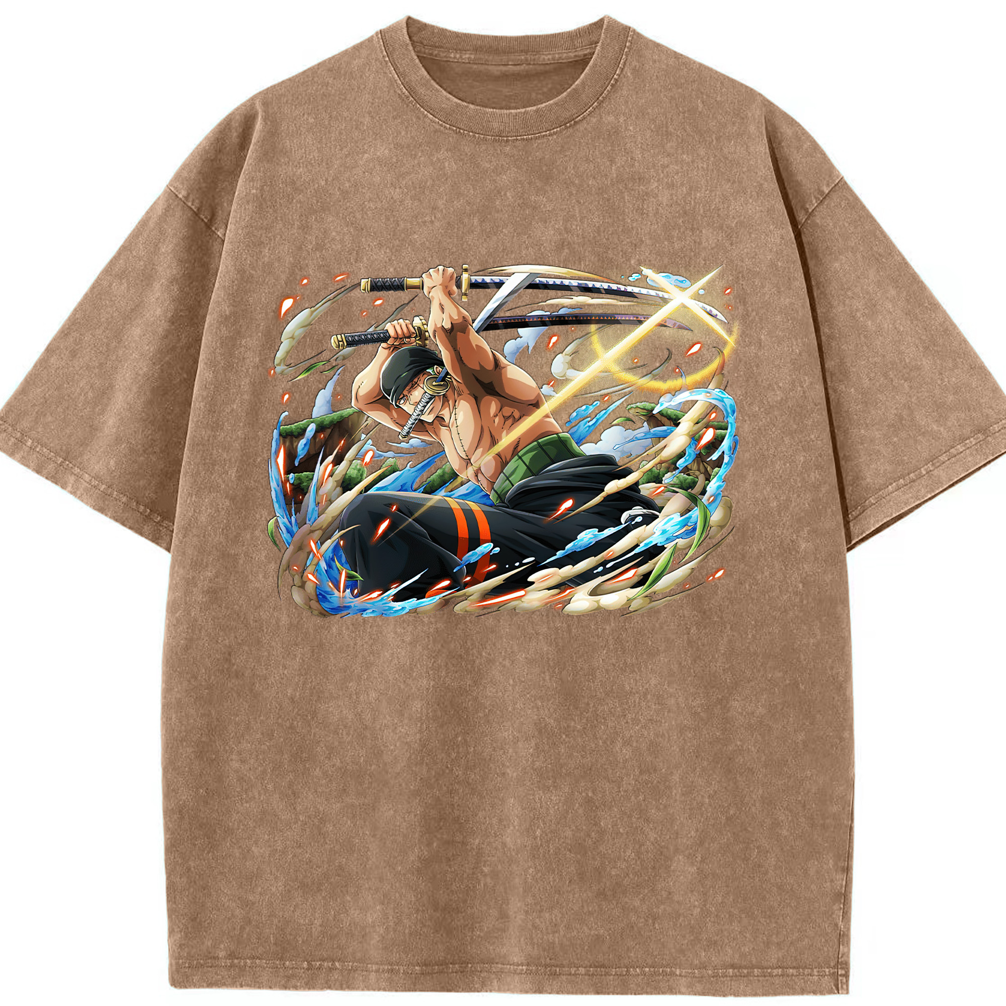 ワンピース ロロノア・ゾロ ONE PIECE Roronoa Zoro 綿100% ヴィンテージ風 半袖Tシャツ（フロントプリント）