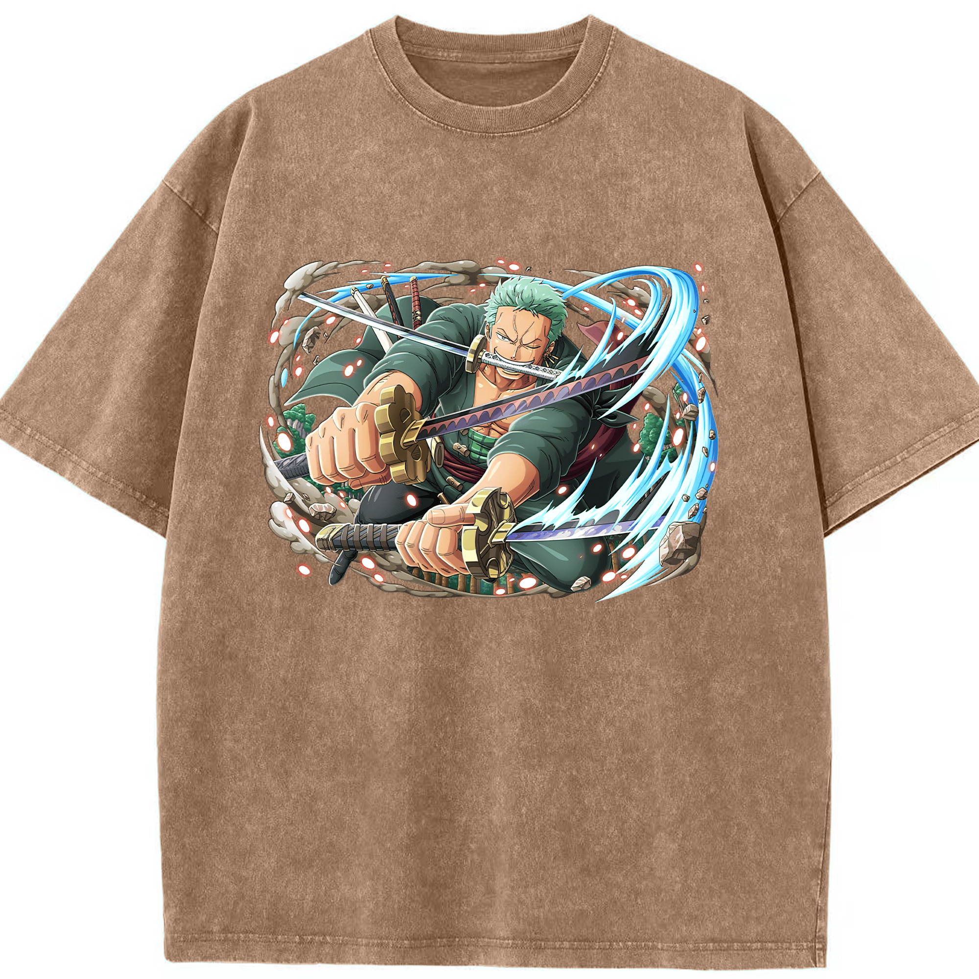 （画像用） ワンピース ロロノア・ゾロ ONE PIECE Roronoa Zoro 綿100% ヴィンテージ風 半袖Tシャツ（フロントプリント）