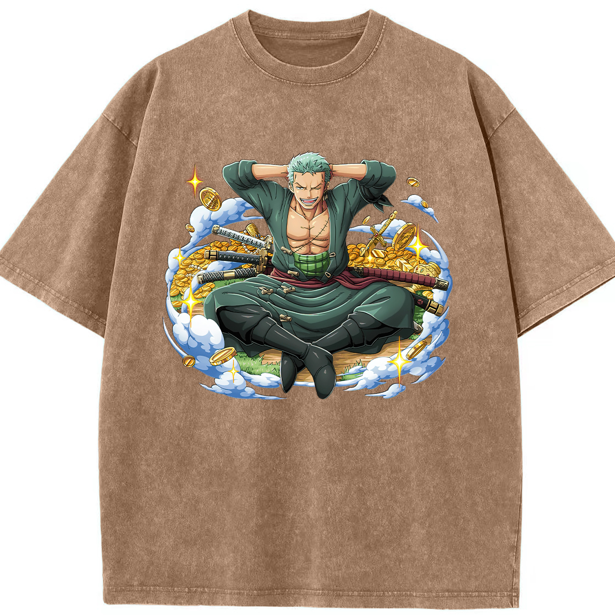 ワンピース ロロノア・ゾロ ONE PIECE Roronoa Zoro 綿100% ヴィンテージ風 半袖Tシャツ（フロントプリント）