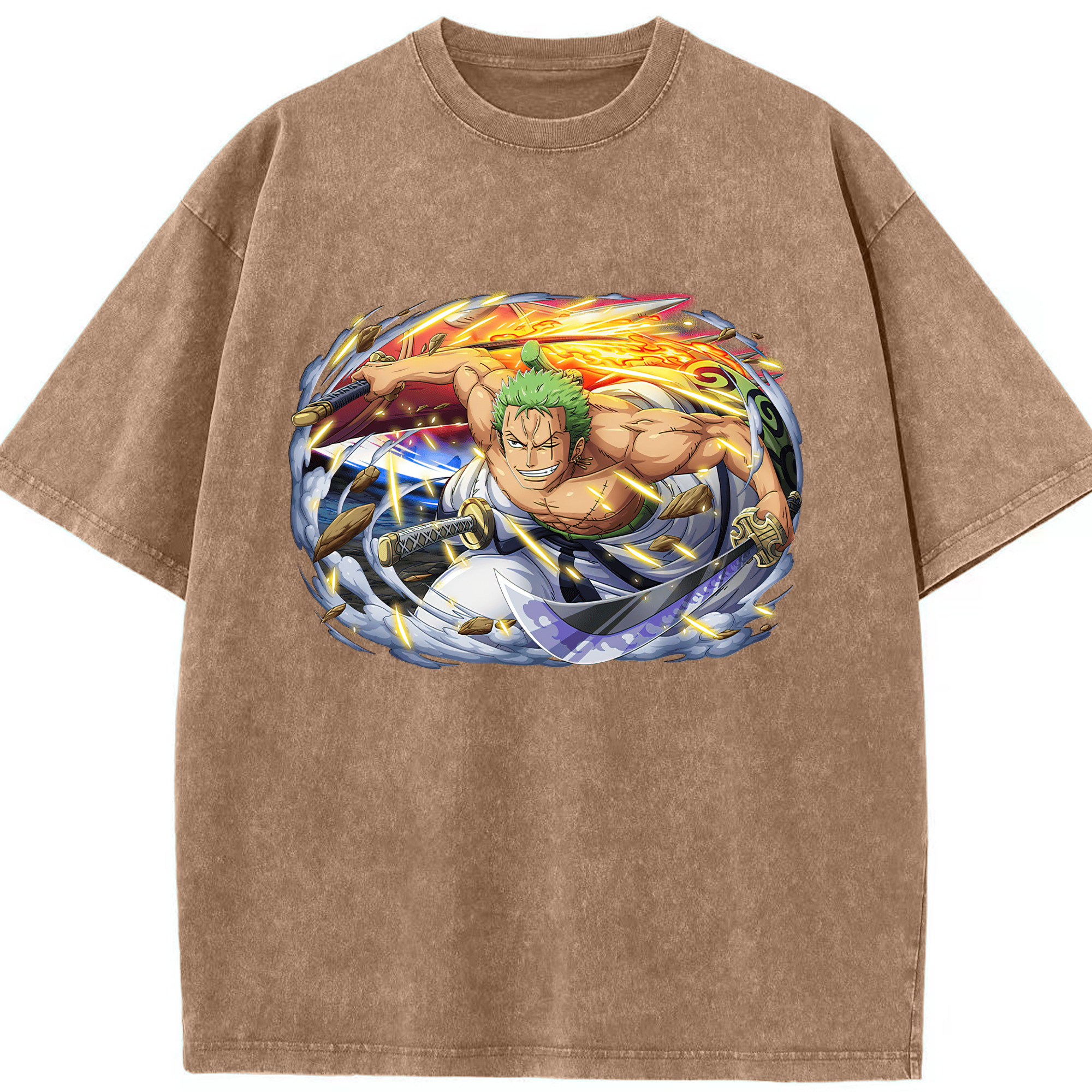 ワンピース ロロノア・ゾロ ONE PIECE Roronoa Zoro 綿100% ヴィンテージ風 半袖Tシャツ（フロントプリント）