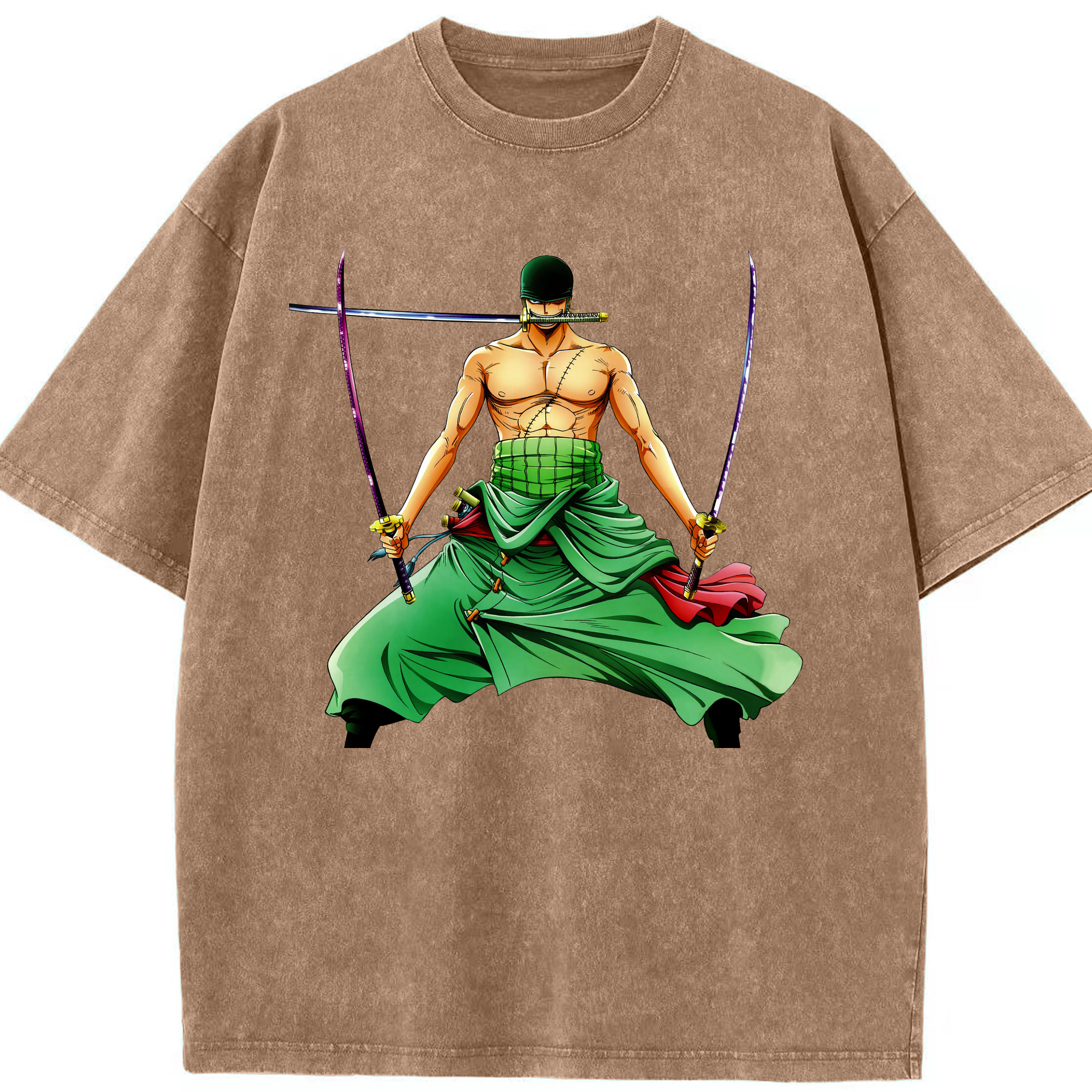 ワンピース ロロノア・ゾロ ONE PIECE Roronoa Zoro 綿100% ヴィンテージ風 半袖Tシャツ（フロントプリント）