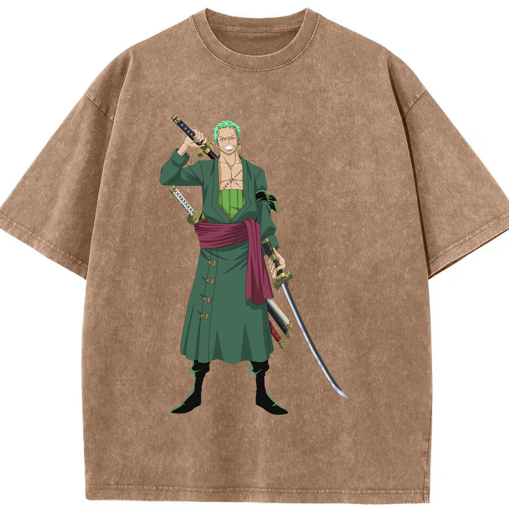 ワンピース ロロノア・ゾロ ONE PIECE Roronoa Zoro 綿100% ヴィンテージ風 半袖Tシャツ（フロントプリント）