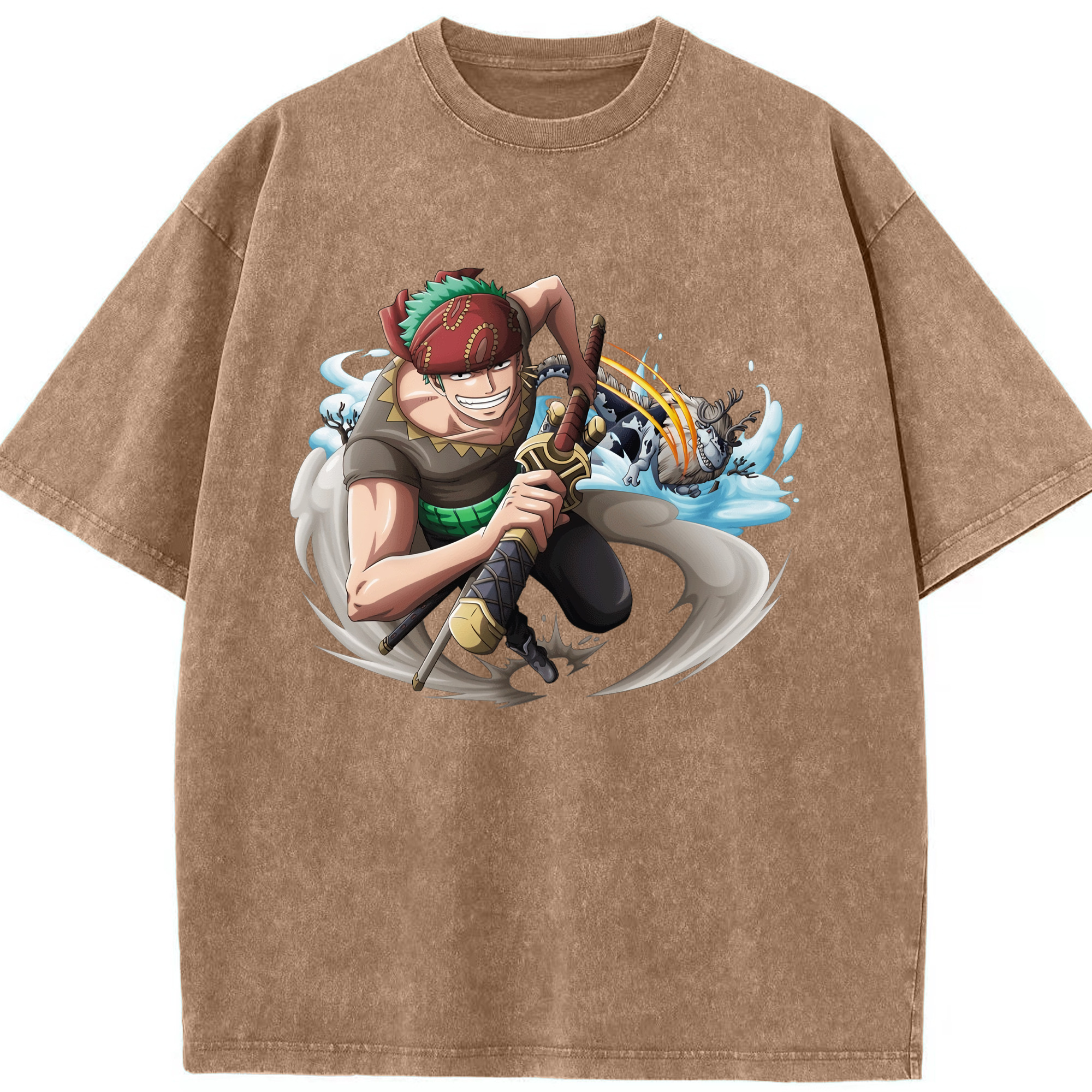 ワンピース ロロノア・ゾロ ONE PIECE Roronoa Zoro 綿100% ヴィンテージ風 半袖Tシャツ（フロントプリント）