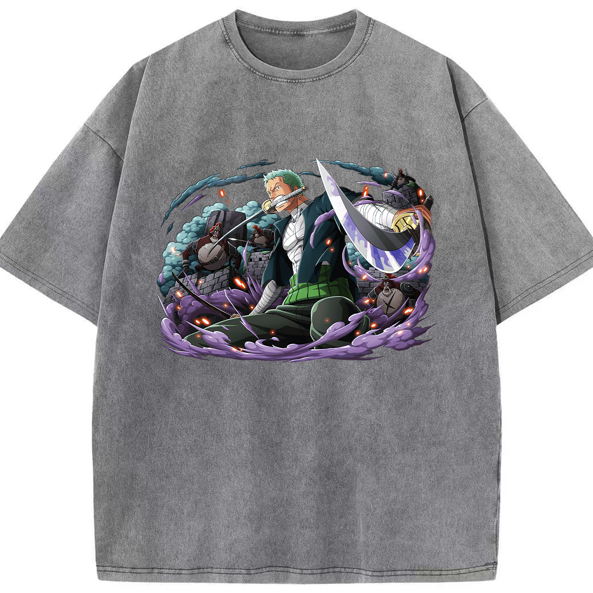 ワンピース ロロノア・ゾロ ONE PIECE Roronoa Zoro 綿100% ヴィンテージ風 半袖Tシャツ（フロントプリント）