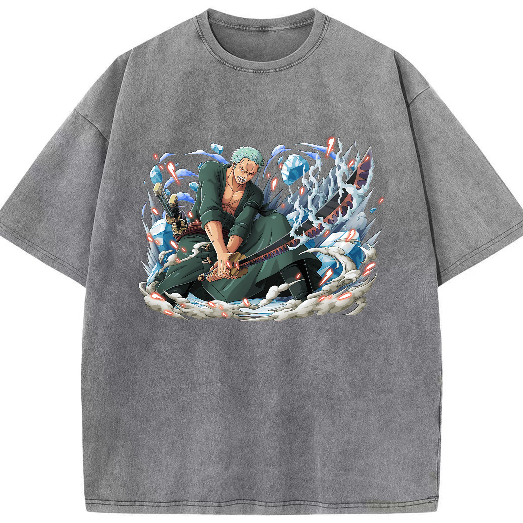 ワンピース ロロノア・ゾロ ONE PIECE Roronoa Zoro 綿100% ヴィンテージ風 半袖Tシャツ（フロントプリント）