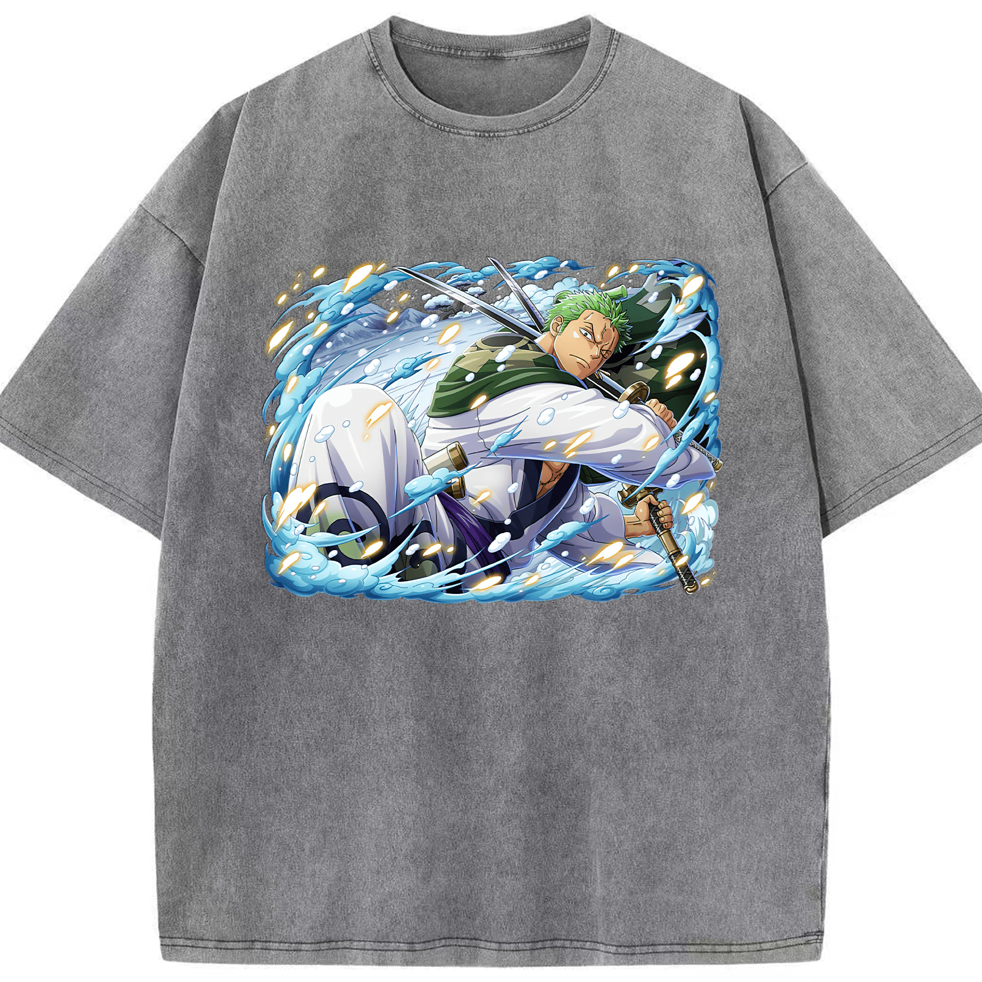 ワンピース ロロノア・ゾロ ONE PIECE Roronoa Zoro 綿100% ヴィンテージ風 半袖Tシャツ（フロントプリント）