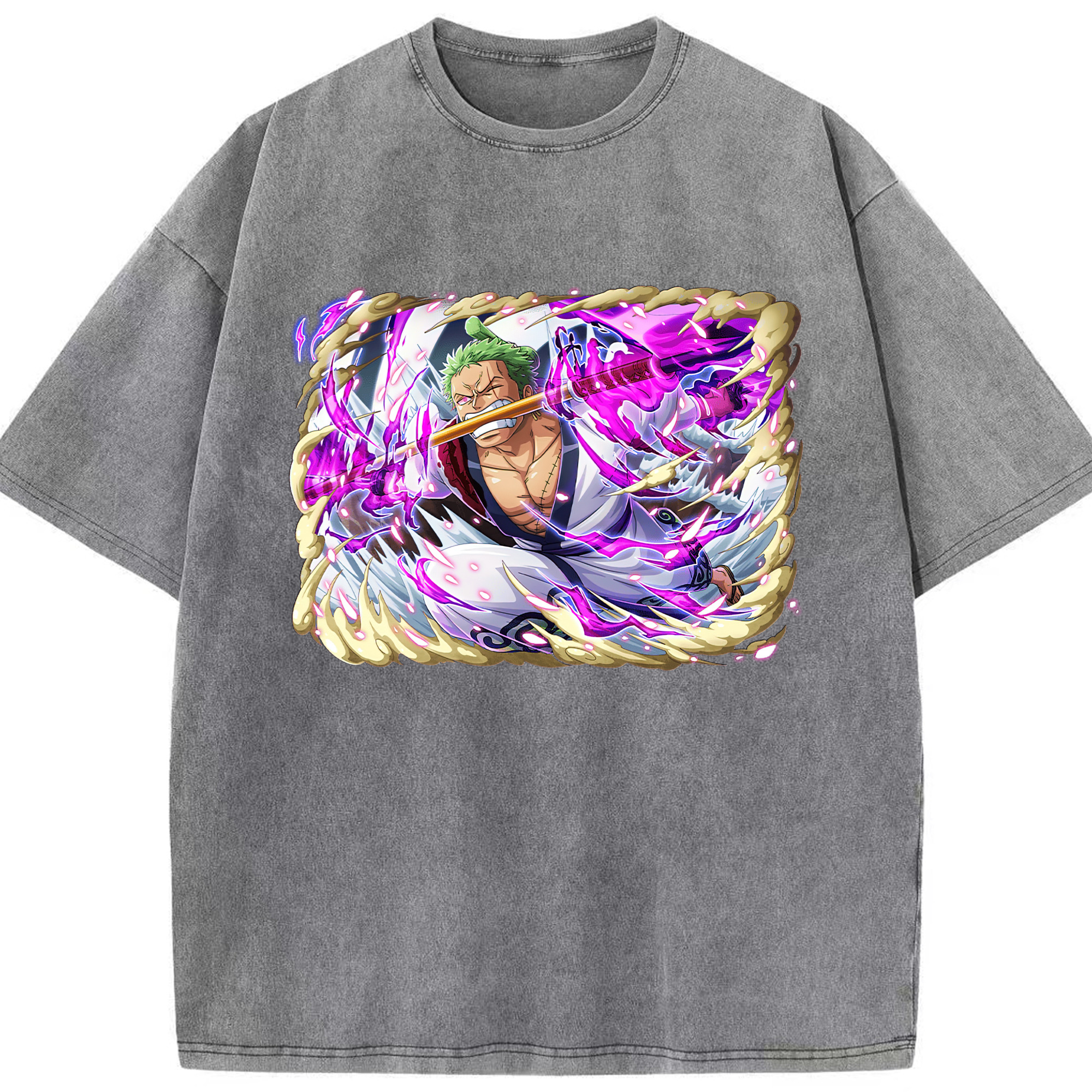 ワンピース ロロノア・ゾロ ONE PIECE Roronoa Zoro 綿100% ヴィンテージ風 半袖Tシャツ（フロントプリント）