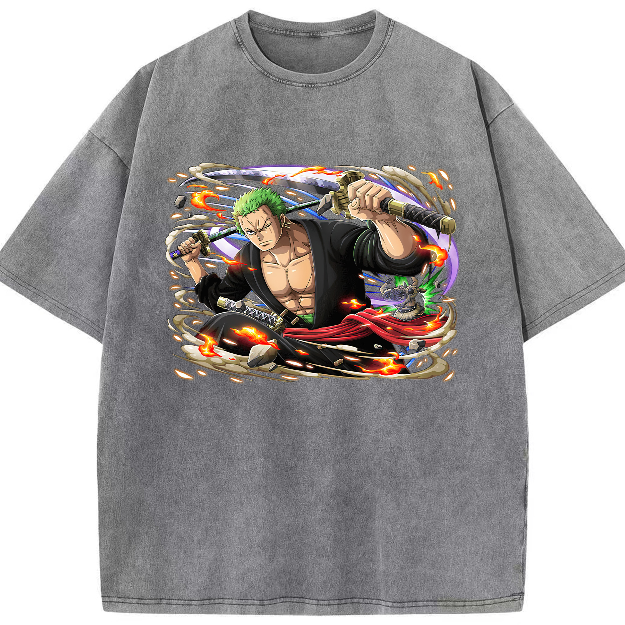 ワンピース ロロノア・ゾロ ONE PIECE Roronoa Zoro 綿100% ヴィンテージ風 半袖Tシャツ（フロントプリント）