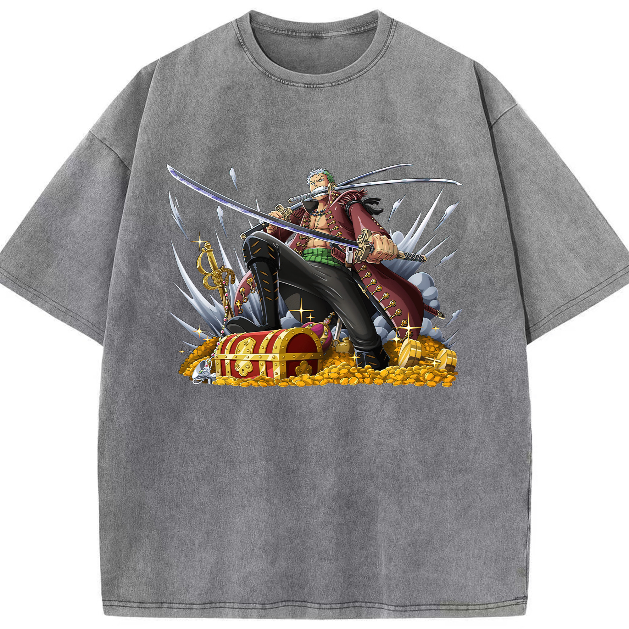 ワンピース ロロノア・ゾロ ONE PIECE Roronoa Zoro 綿100% ヴィンテージ風 半袖Tシャツ（フロントプリント）