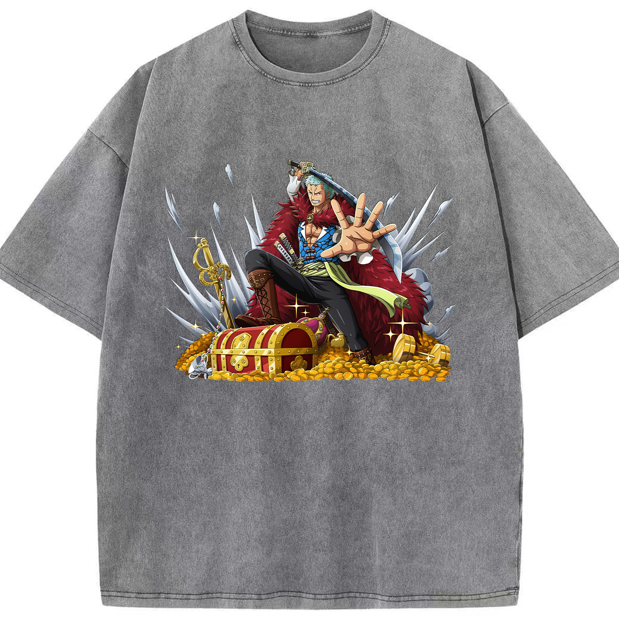ワンピース ロロノア・ゾロ ONE PIECE Roronoa Zoro 綿100% ヴィンテージ風 半袖Tシャツ（フロントプリント）