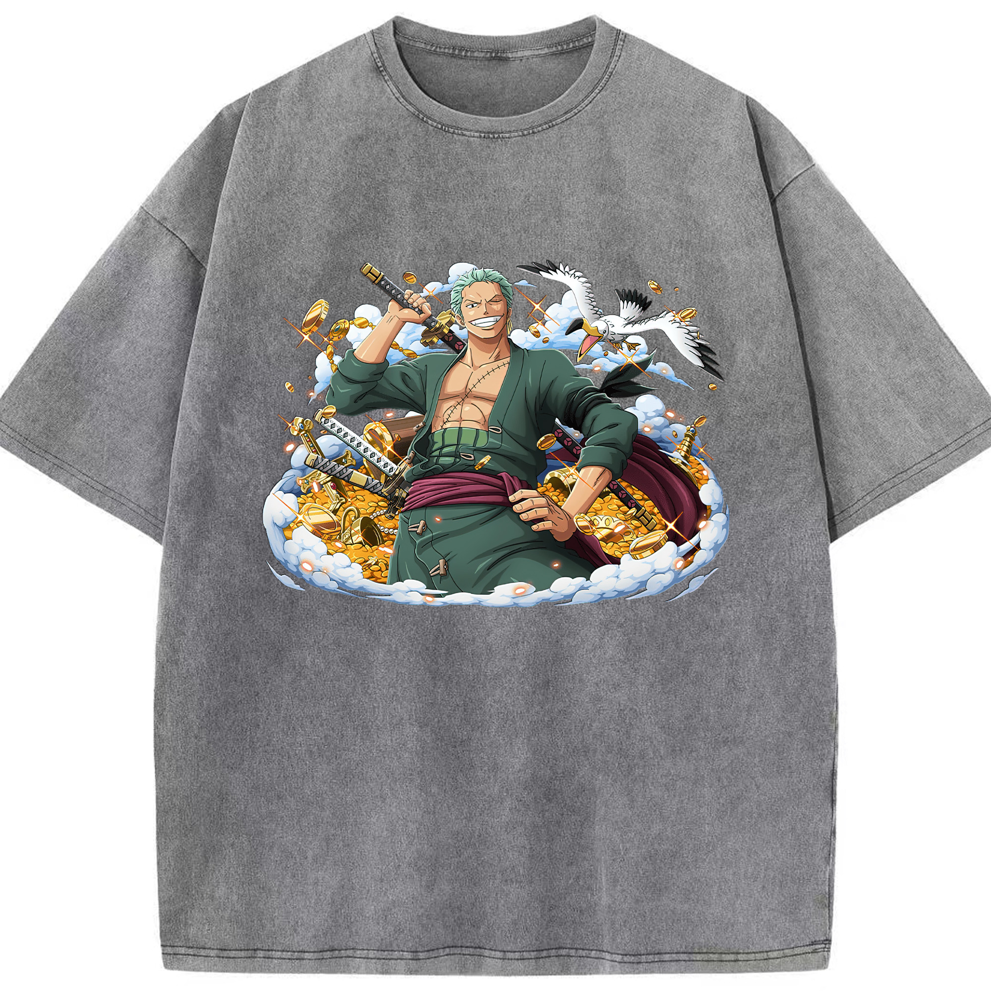 ワンピース ロロノア・ゾロ ONE PIECE Roronoa Zoro 綿100% ヴィンテージ風 半袖Tシャツ（フロントプリント）