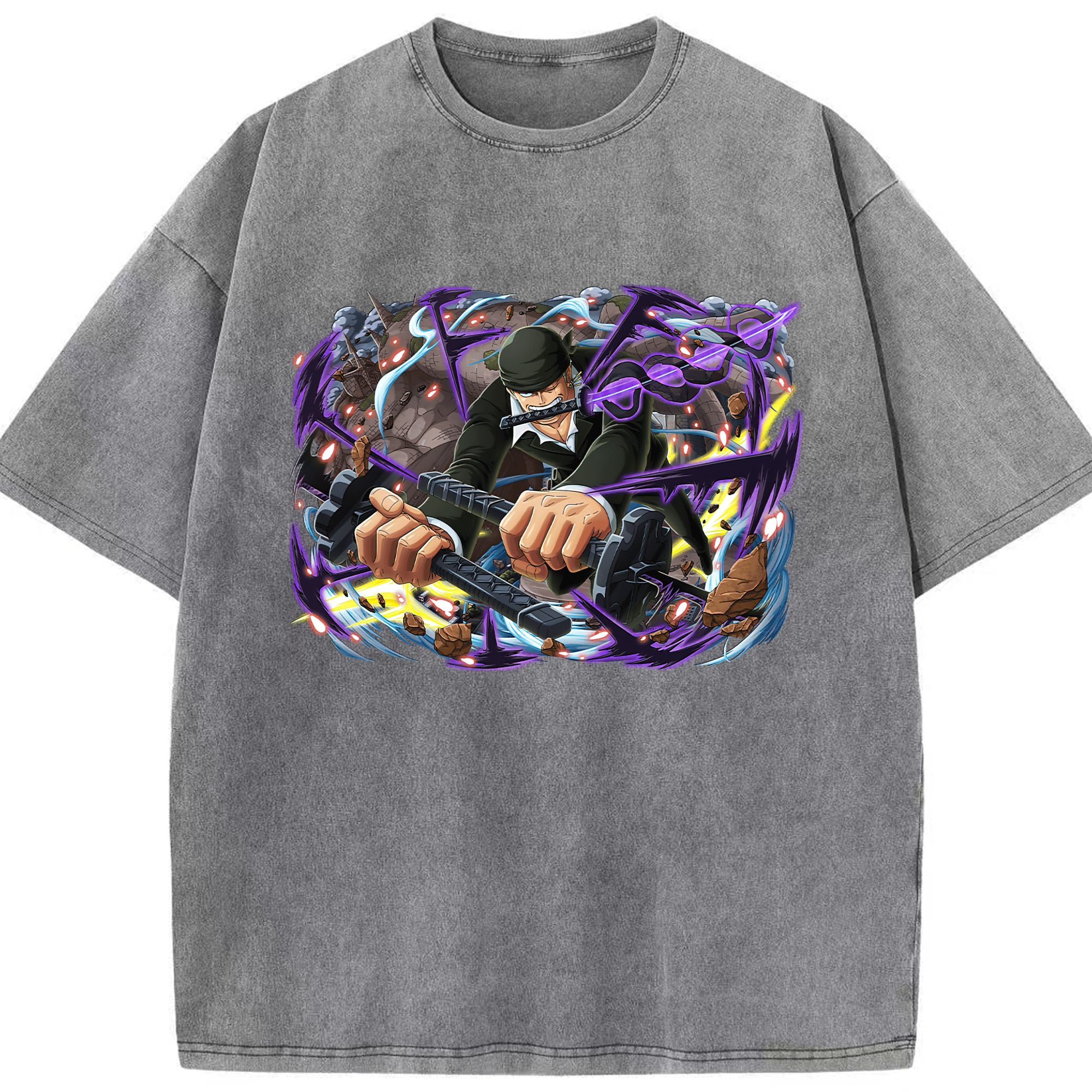ワンピース ロロノア・ゾロ ONE PIECE Roronoa Zoro 綿100% ヴィンテージ風 半袖Tシャツ（フロントプリント）