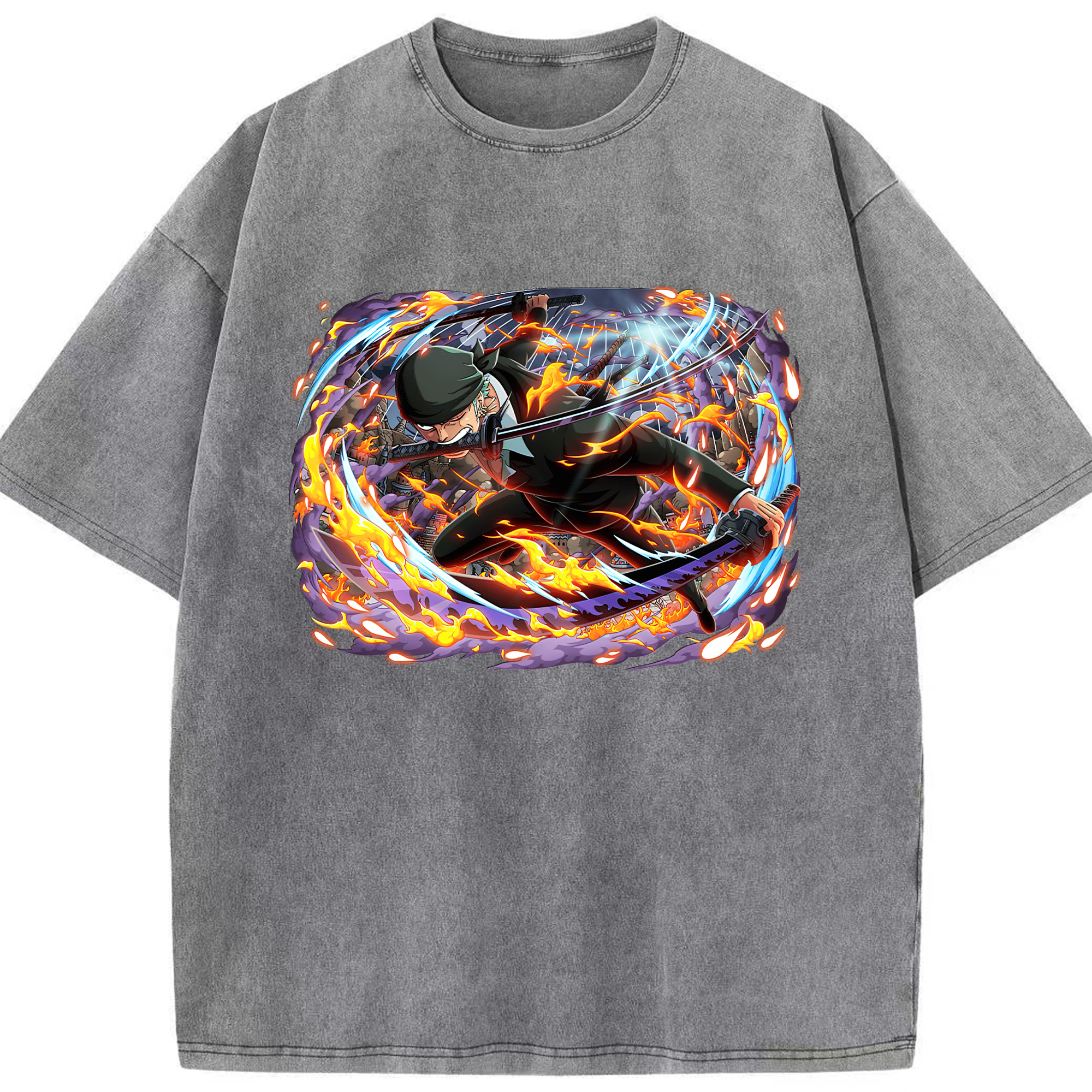ワンピース ロロノア・ゾロ ONE PIECE Roronoa Zoro 綿100% ヴィンテージ風 半袖Tシャツ（フロントプリント）