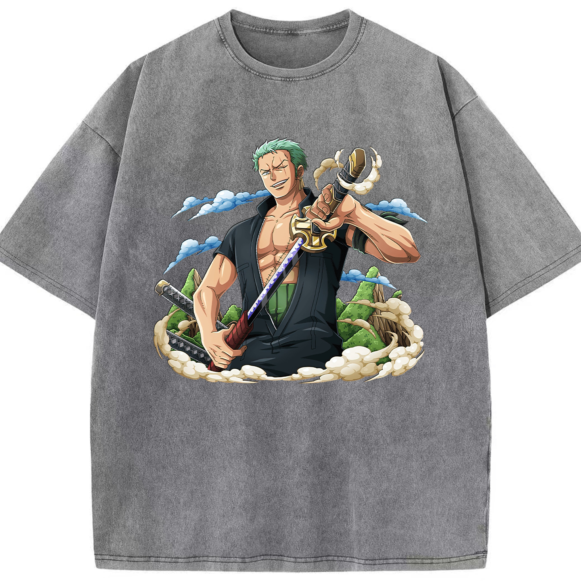 ワンピース ロロノア・ゾロ ONE PIECE Roronoa Zoro 綿100% ヴィンテージ風 半袖Tシャツ（フロントプリント）