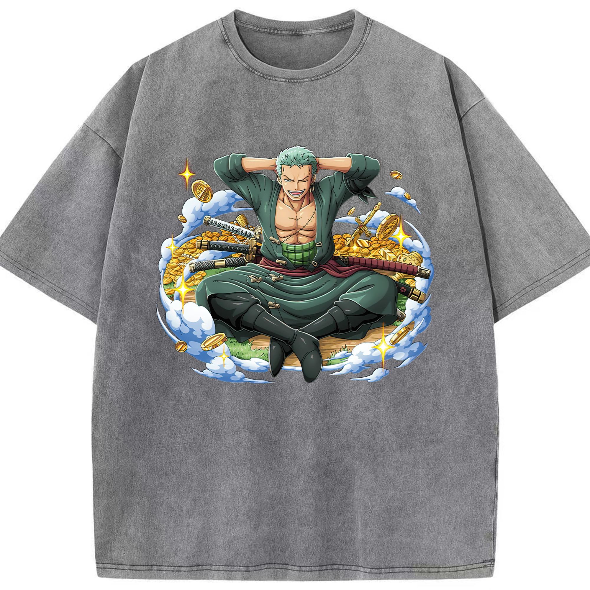 ワンピース ロロノア・ゾロ ONE PIECE Roronoa Zoro 綿100% ヴィンテージ風 半袖Tシャツ（フロントプリント）