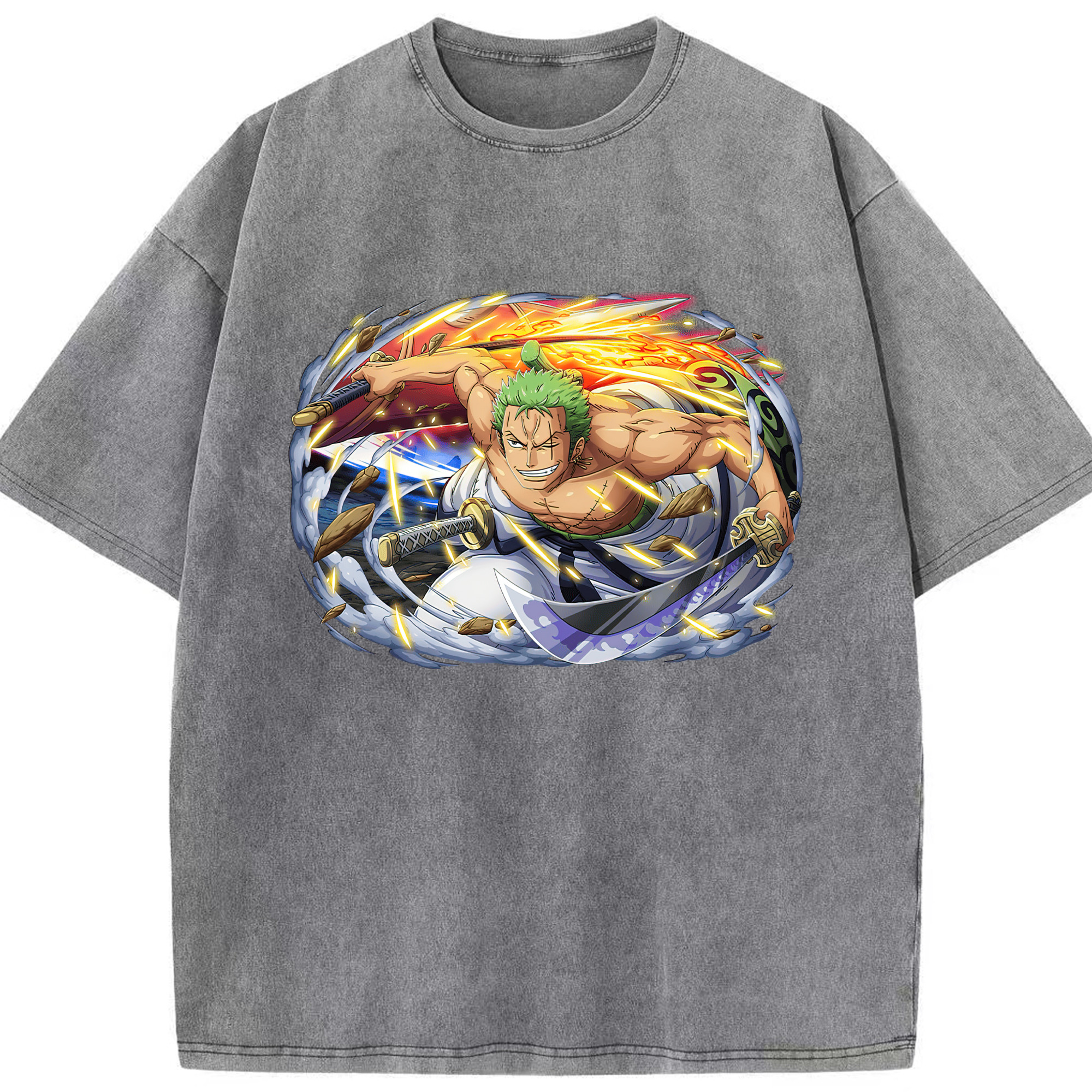 ワンピース ロロノア・ゾロ ONE PIECE Roronoa Zoro 綿100% ヴィンテージ風 半袖Tシャツ（フロントプリント）
