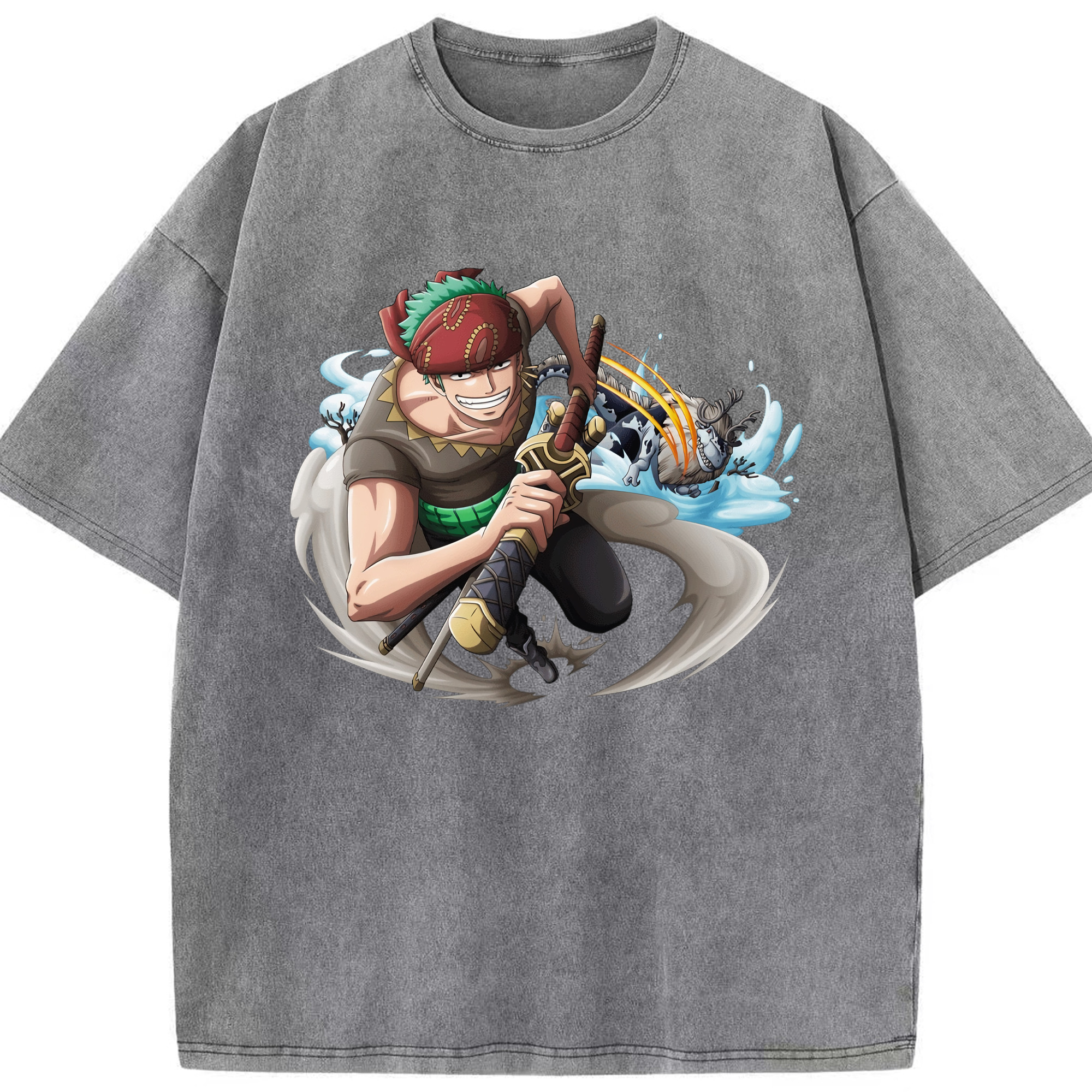 ワンピース ロロノア・ゾロ ONE PIECE Roronoa Zoro 綿100% ヴィンテージ風 半袖Tシャツ（フロントプリント）