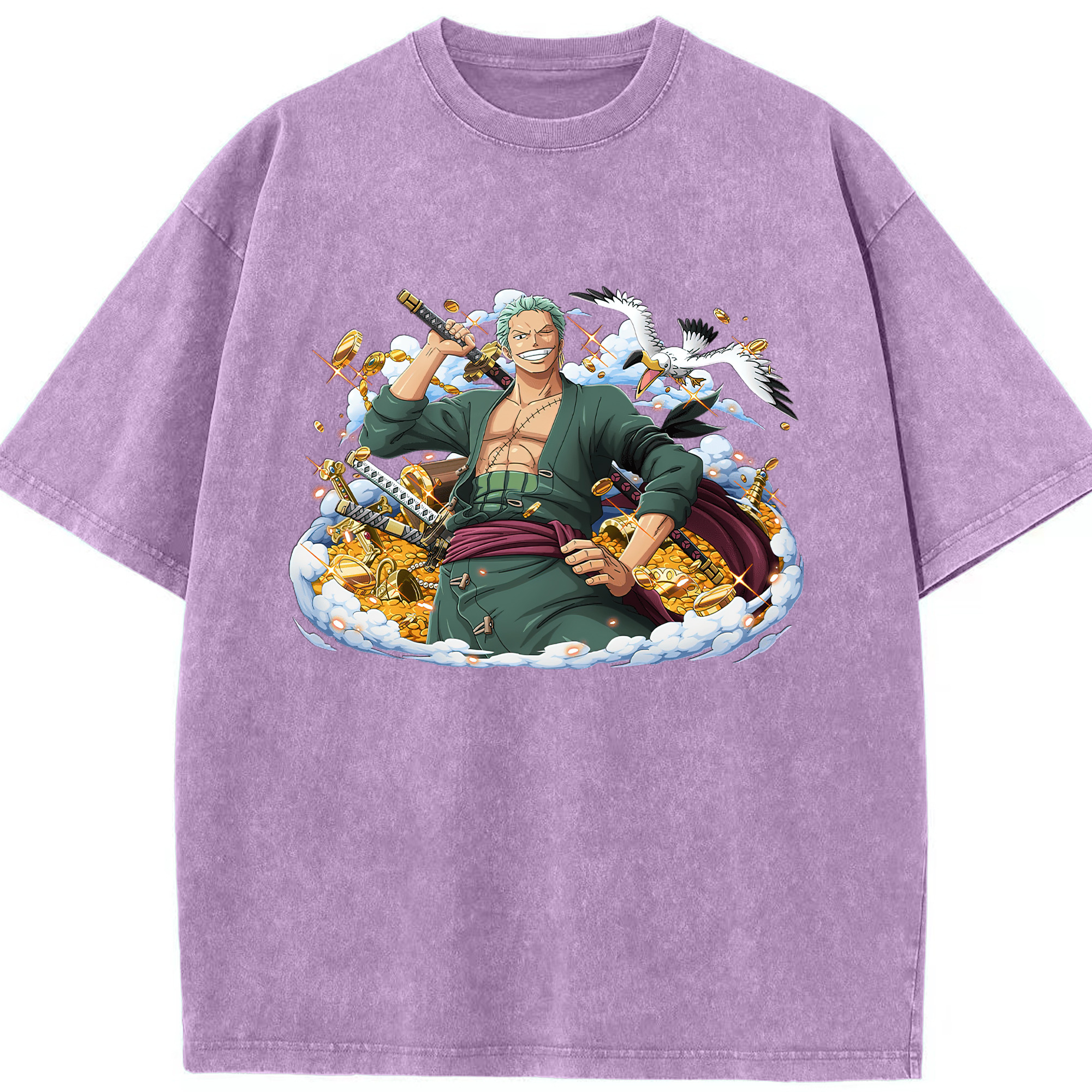 ワンピース ロロノア・ゾロ ONE PIECE Roronoa Zoro 綿100% ヴィンテージ風 半袖Tシャツ（フロントプリント）